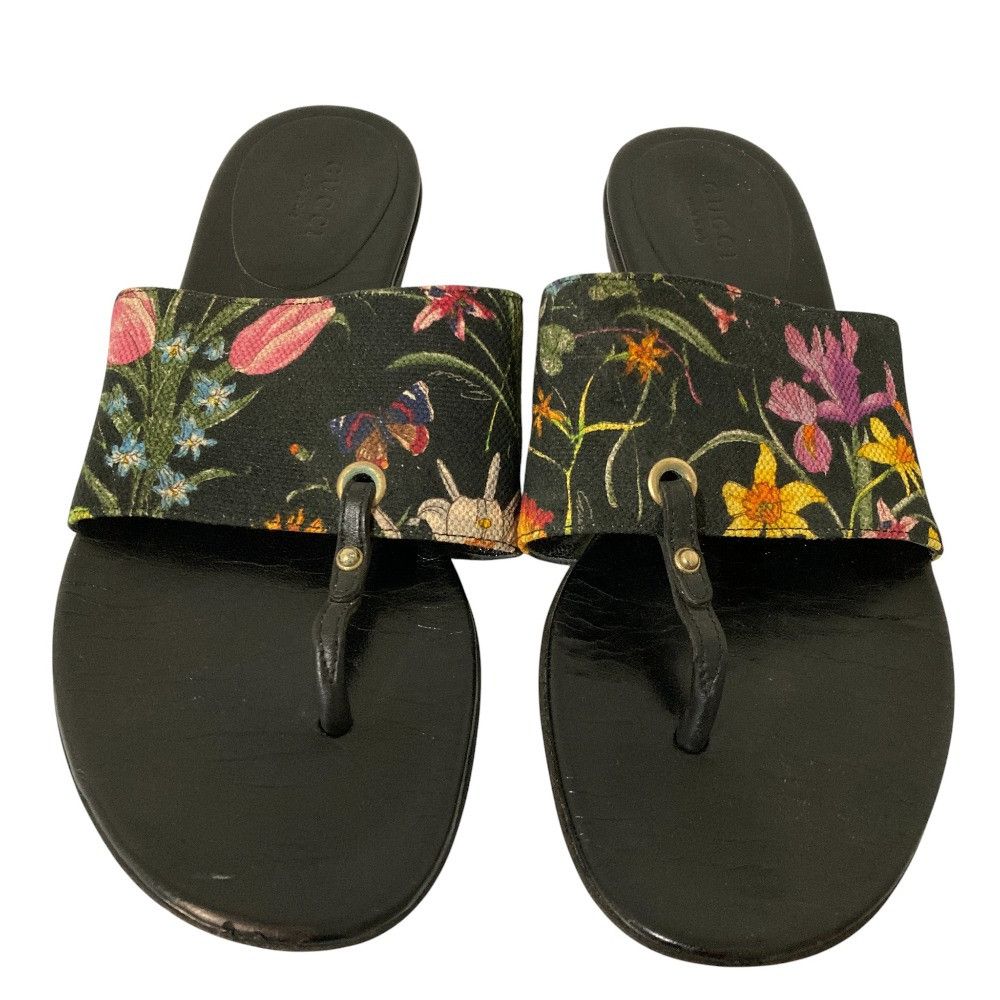 Gucci Gucci Gucci Flora Print Flat Thong Sandals Leather Shoes DUTY FREE for USA Size ONE SIZE - 2 Thumbnail