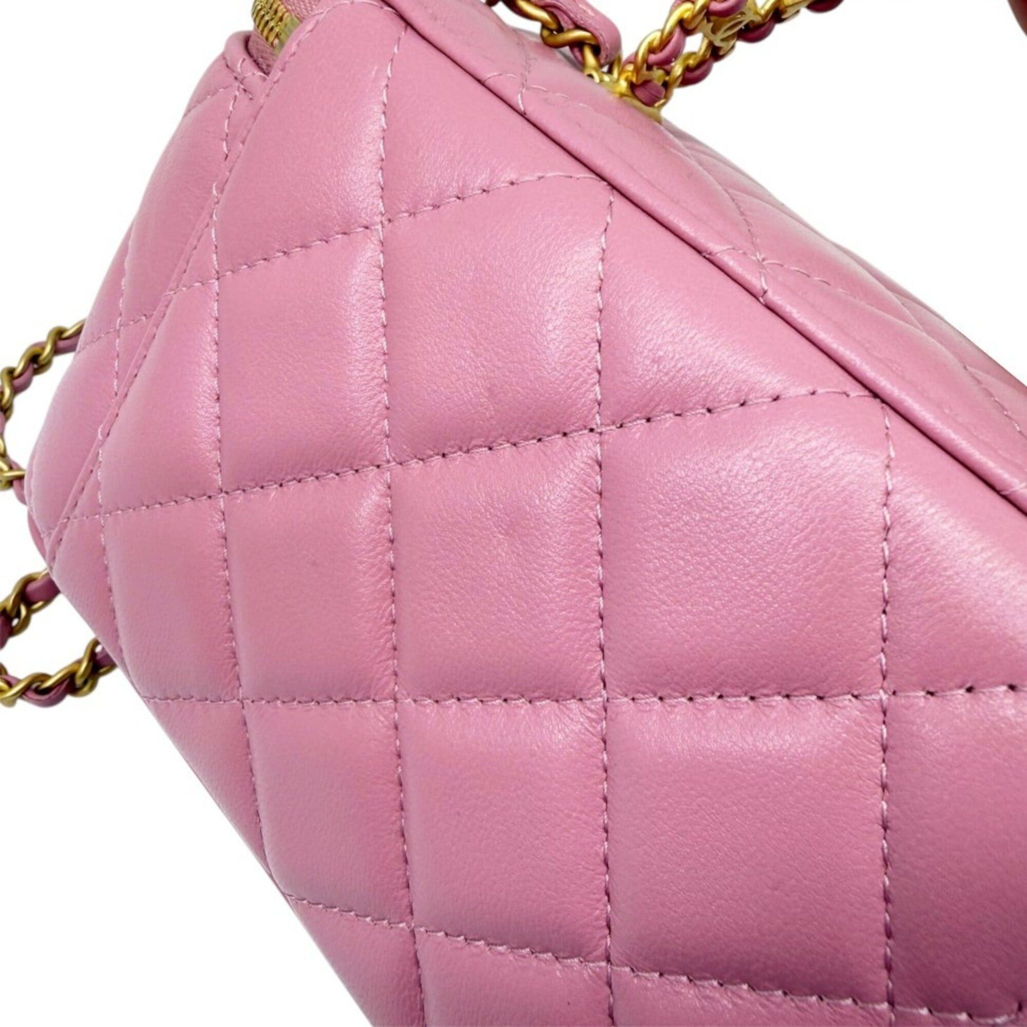 Chanel CHANEL Matelassé Lambskin Pink Vanity Shoulder Bag Handbag with Coco Mark - Women's Size ONE SIZE - 8 Thumbnail