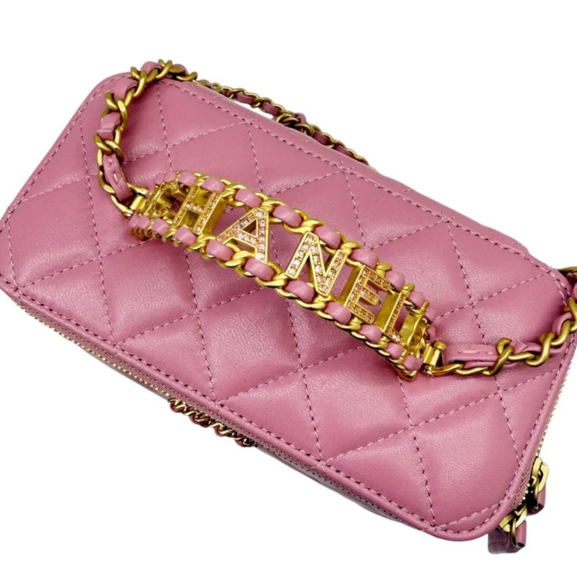 Chanel CHANEL Matelassé Lambskin Pink Vanity Shoulder Bag Handbag with Coco Mark - Women's Size ONE SIZE - 3 Thumbnail