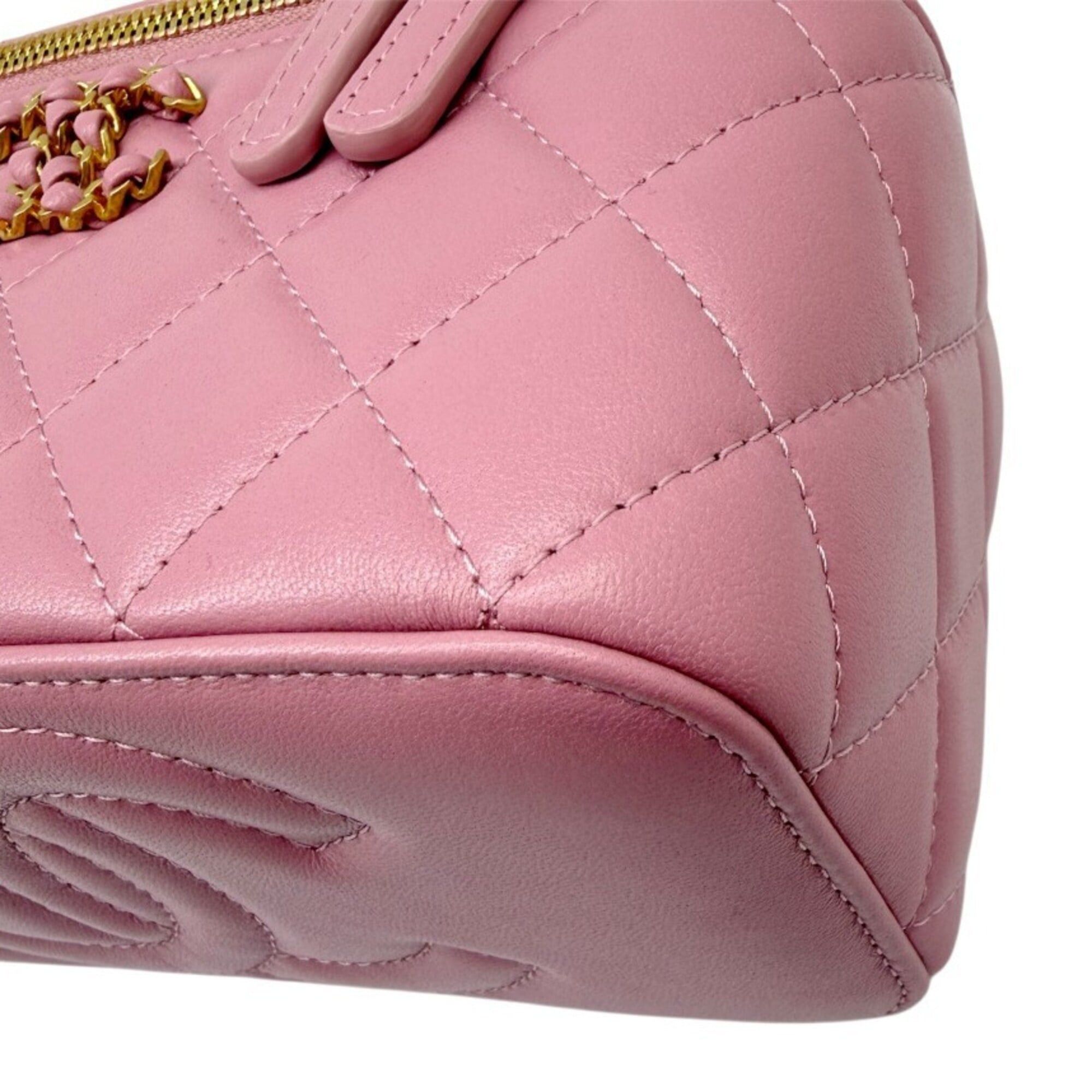 Chanel CHANEL Matelassé Lambskin Pink Vanity Shoulder Bag Handbag with Coco Mark - Women's Size ONE SIZE - 9 Thumbnail