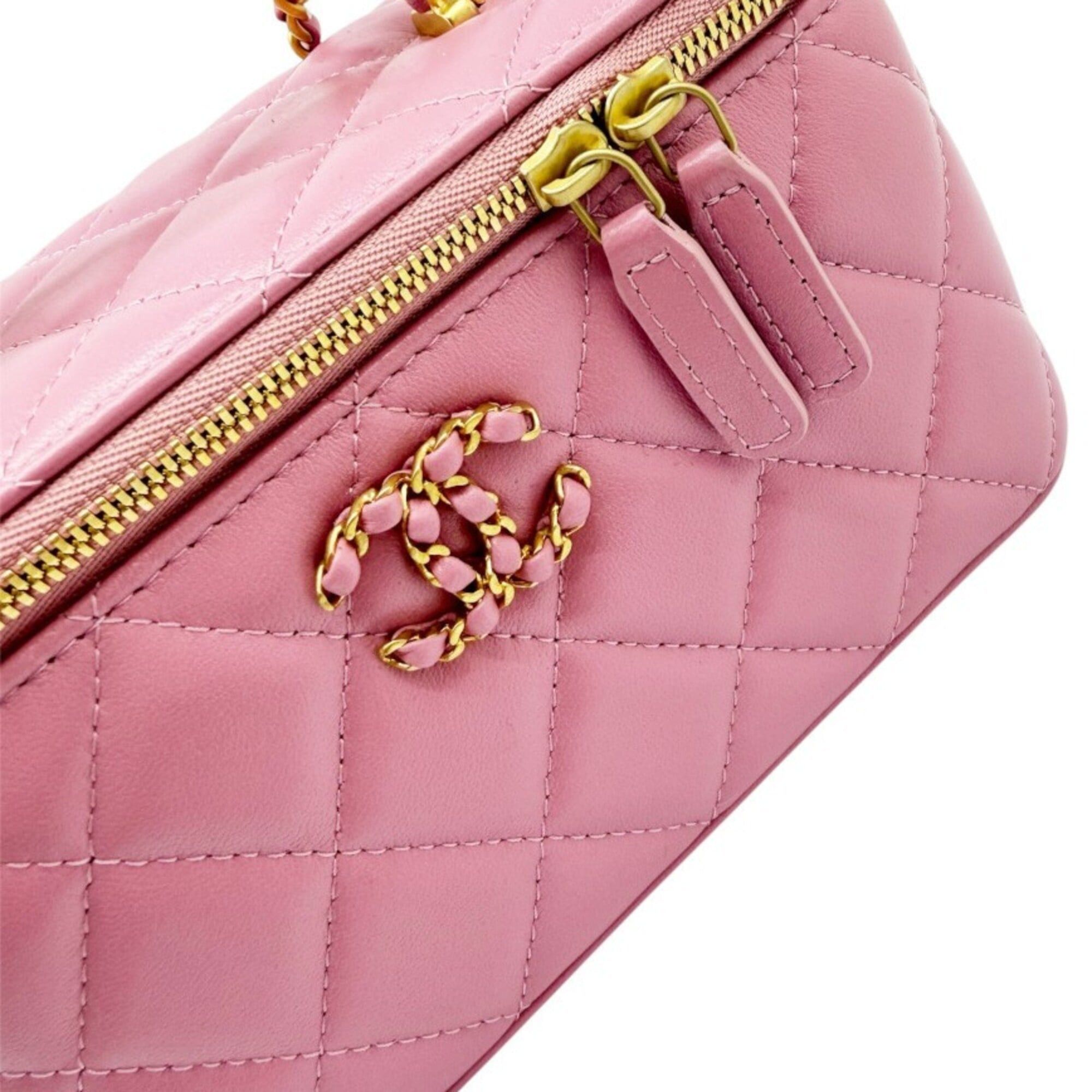 Chanel CHANEL Matelassé Lambskin Pink Vanity Shoulder Bag Handbag with Coco Mark - Women's Size ONE SIZE - 6 Thumbnail