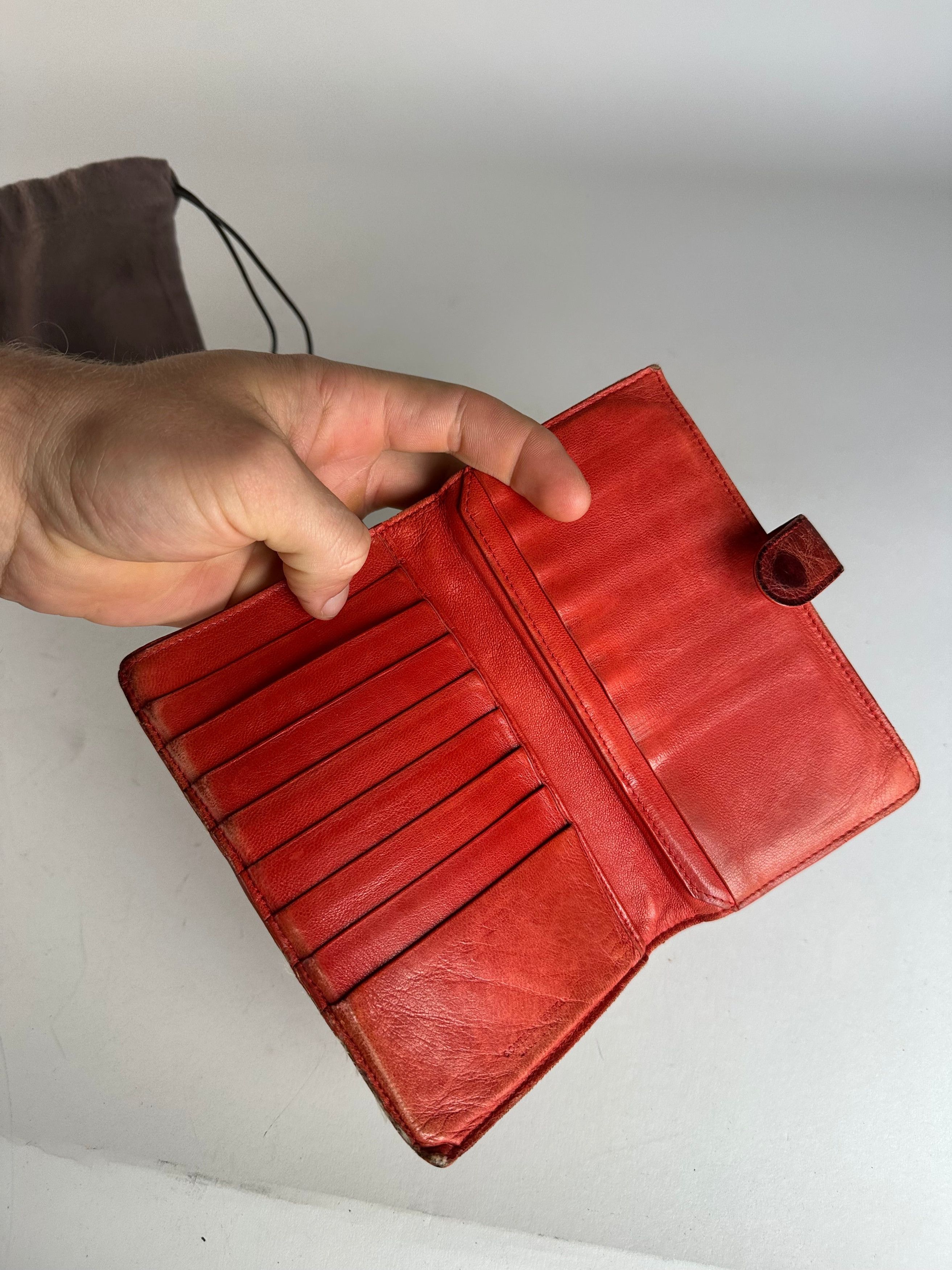Bottega Veneta Vintage Inteecciato Leather Wallet Red Size ONE SIZE - 3 Thumbnail