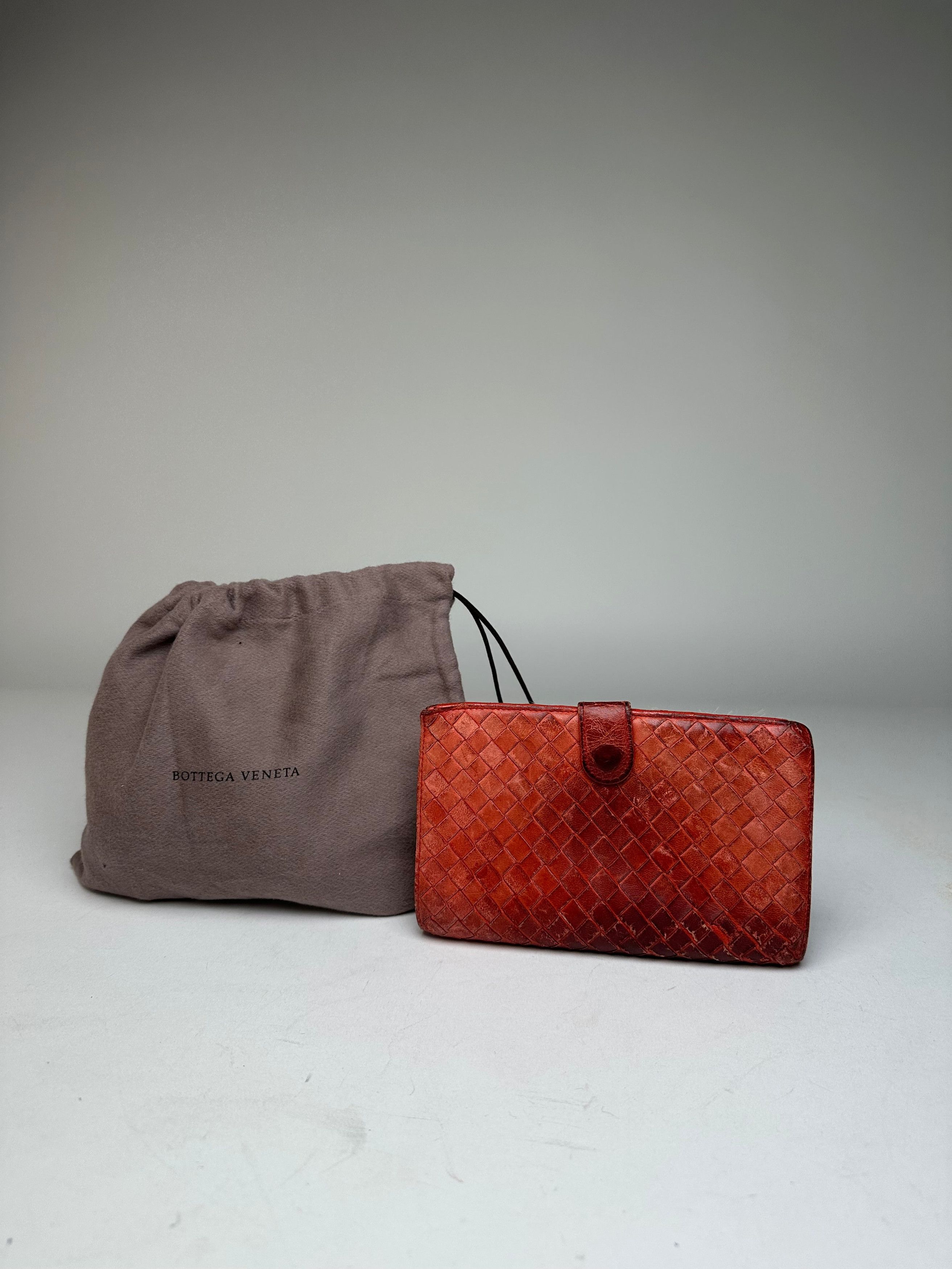 Bottega Veneta Vintage Inteecciato Leather Wallet Red Size ONE SIZE - 6 Thumbnail