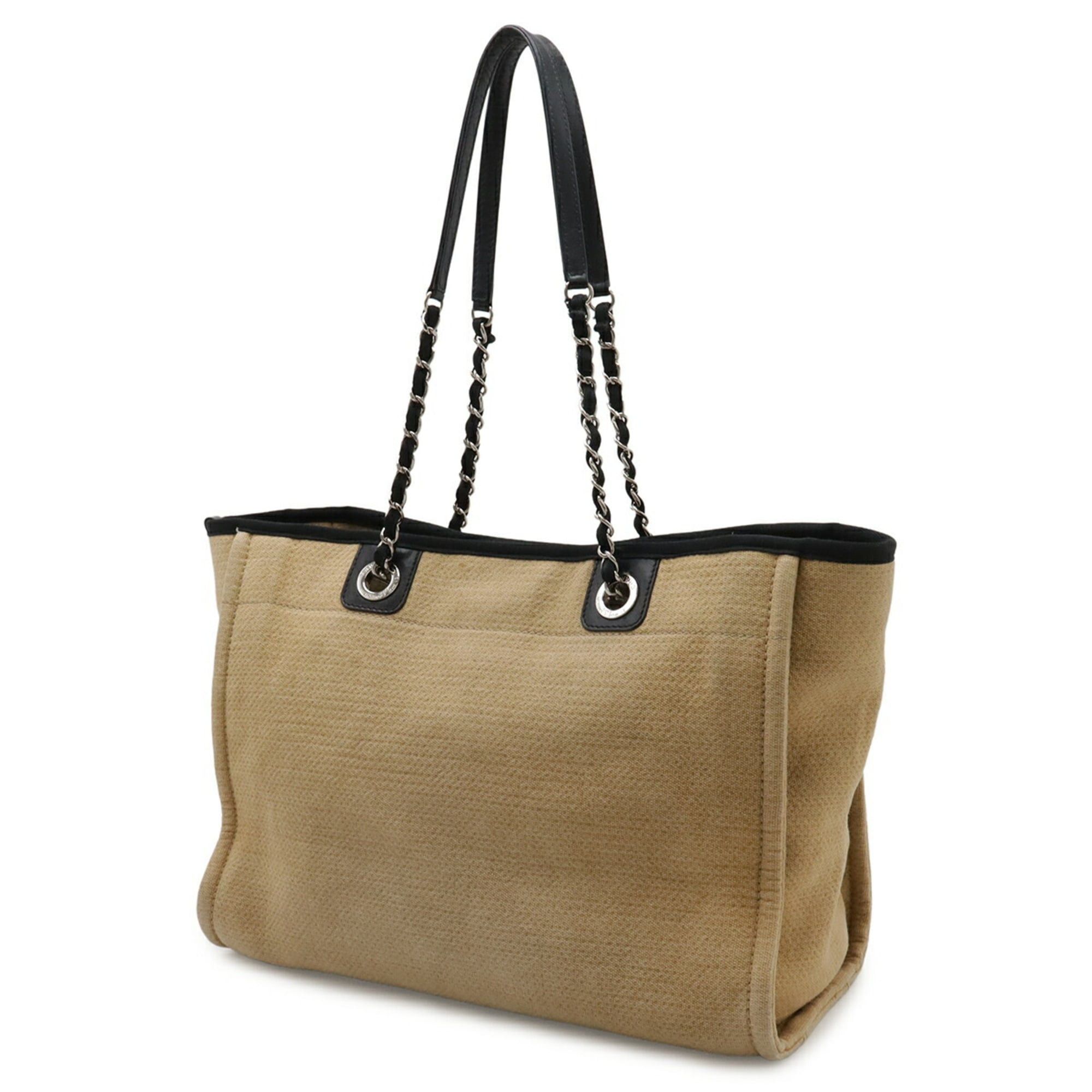 Chanel CHANEL Deauville Line Tote MM Bag Shoulder Chain Canvas Leather Beige Black A67001 Size ONE SIZE - 3 Thumbnail