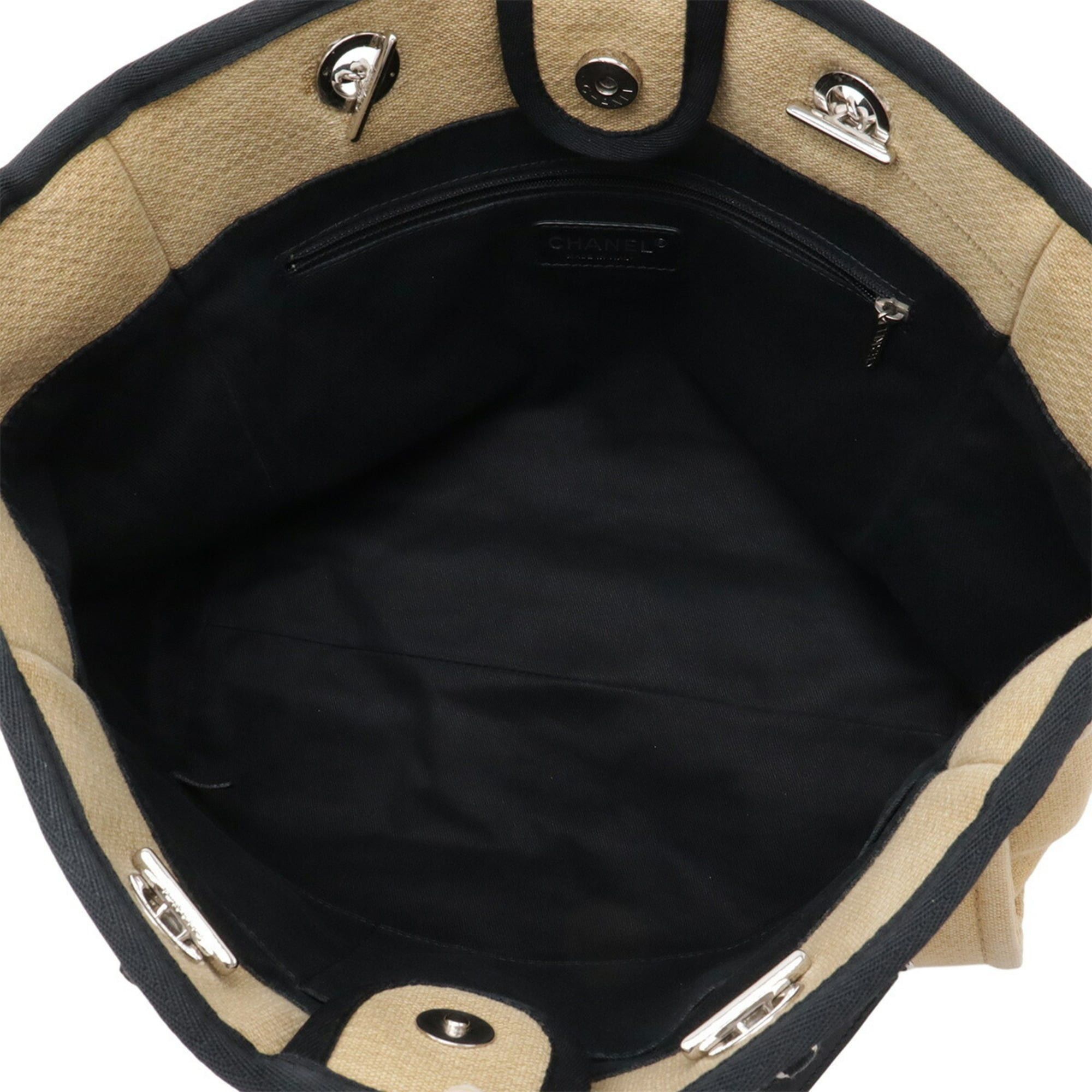 Chanel CHANEL Deauville Line Tote MM Bag Shoulder Chain Canvas Leather Beige Black A67001 Size ONE SIZE - 7 Thumbnail