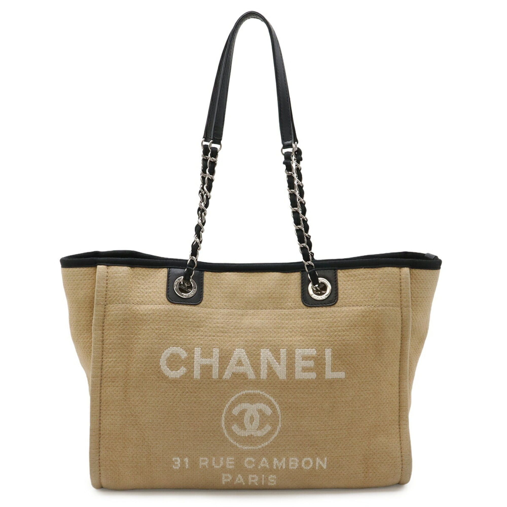Chanel CHANEL Deauville Line Tote MM Bag Shoulder Chain Canvas Leather Beige Black A67001 Size ONE SIZE - 2 Thumbnail
