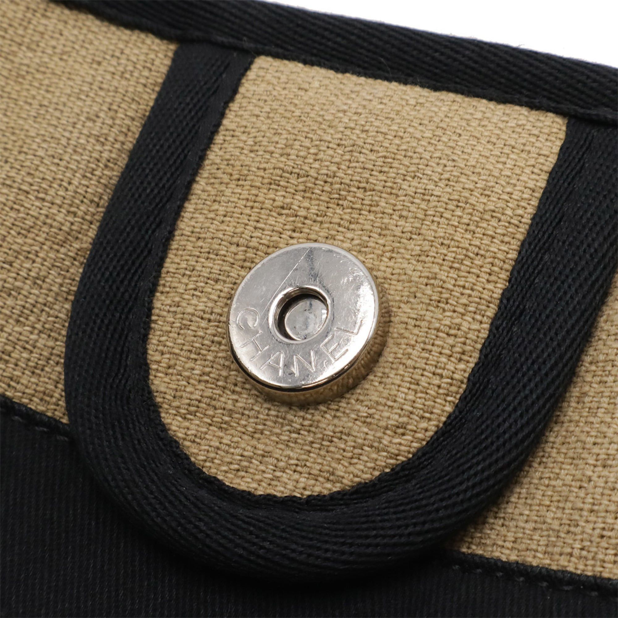 Chanel CHANEL Deauville Line Tote MM Bag Shoulder Chain Canvas Leather Beige Black A67001 Size ONE SIZE - 9 Thumbnail