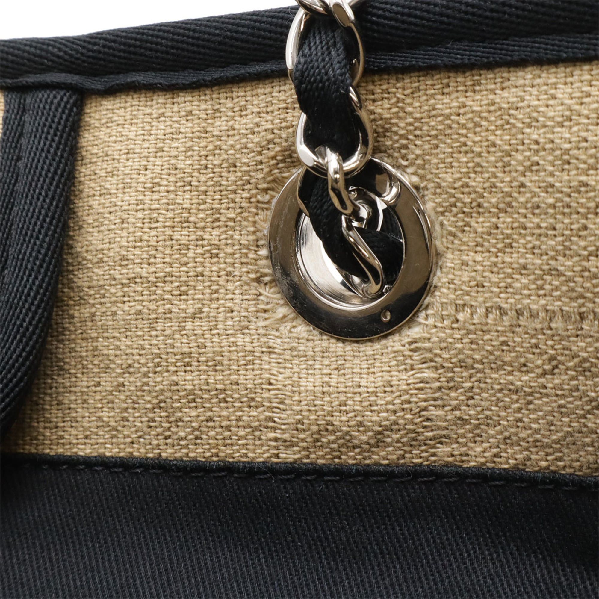 Chanel CHANEL Deauville Line Tote MM Bag Shoulder Chain Canvas Leather Beige Black A67001 Size ONE SIZE - 8 Thumbnail