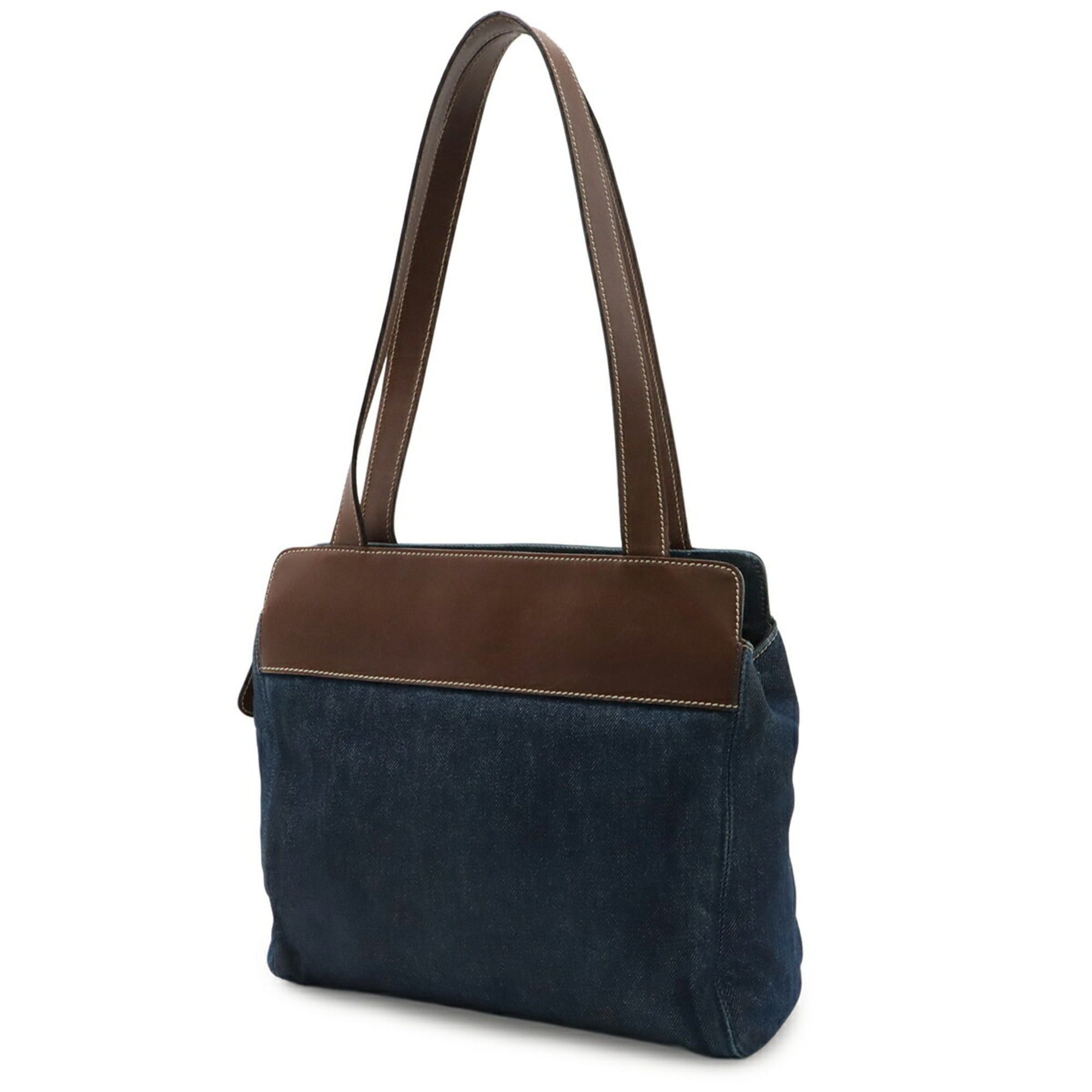 Chanel CHANEL Coco Mark Tote Bag Shoulder Denim Leather Blue Dark Brown Size ONE SIZE - 3 Thumbnail