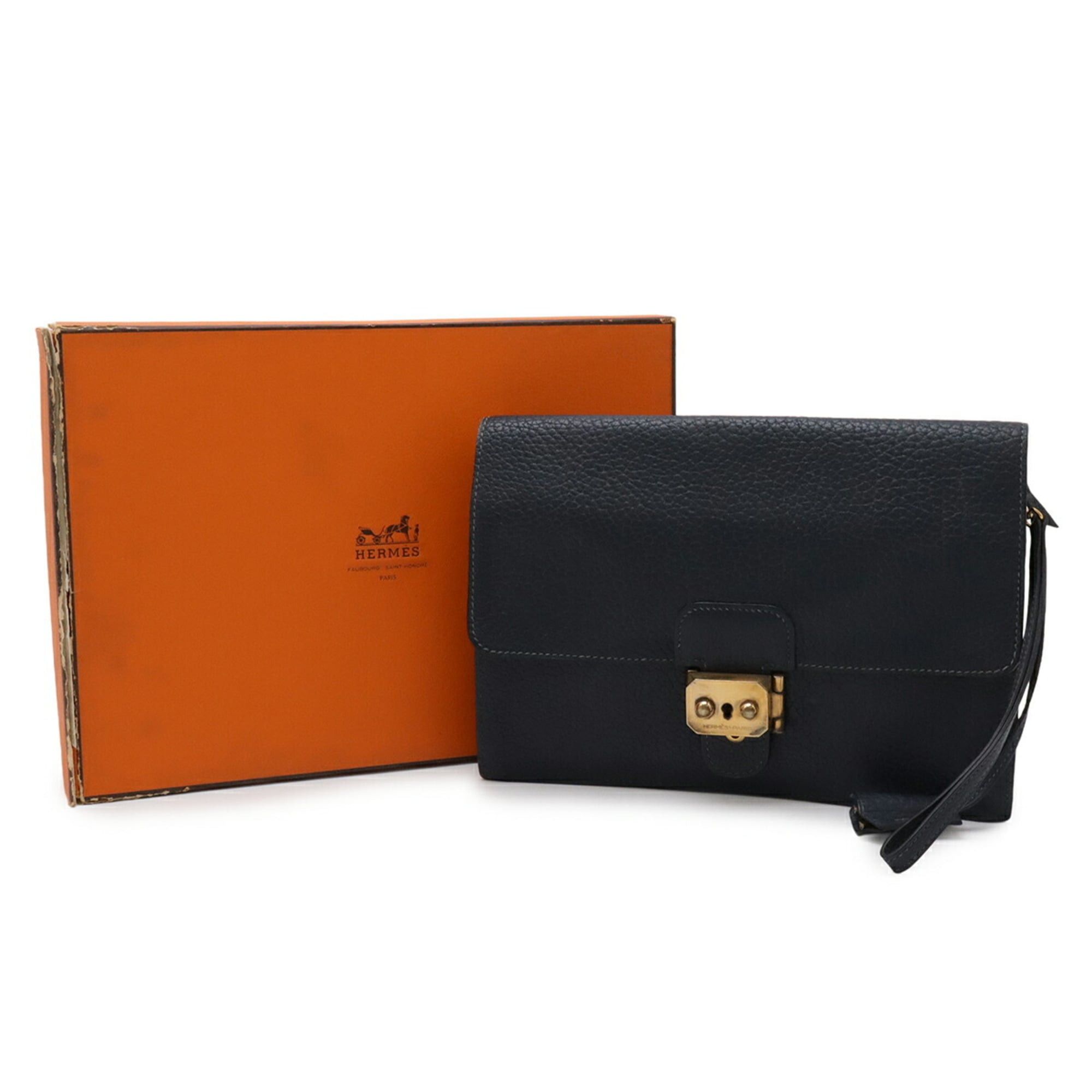 Hermes HERMES Pochette Jet Second Bag Clutch Handbag Fjord Leather Navy Blue □C Stamp Size ONE SIZE - 10 Thumbnail