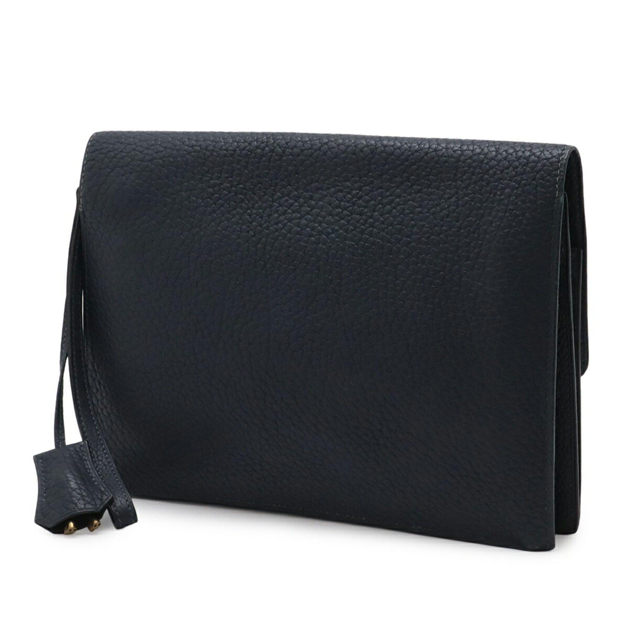 Hermes HERMES Pochette Jet Second Bag Clutch Handbag Fjord Leather Navy Blue □C Stamp Size ONE SIZE - 3 Thumbnail