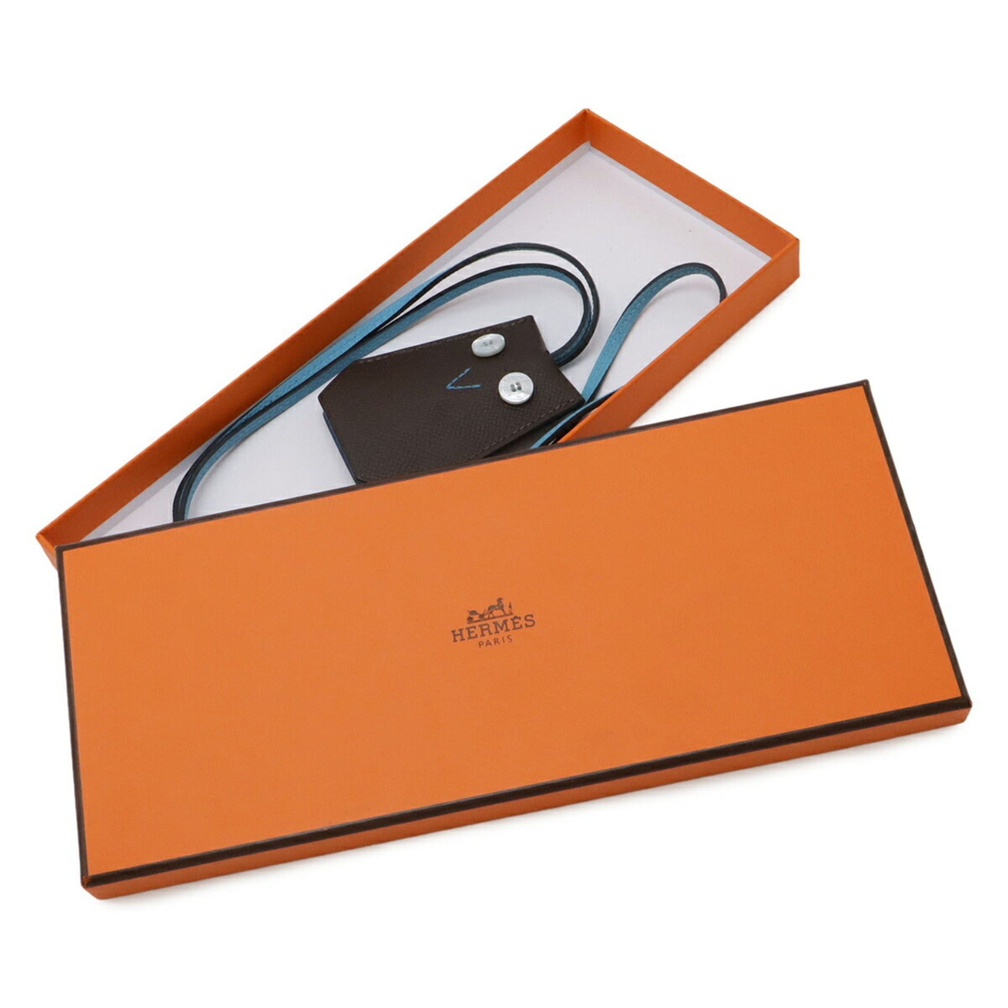 Hermes HERMES Petit H Yveton Clochette Keyring, Owl Motif, Veau Epsom Leather, Dark Brown/Light Blue Size ONE SIZE - 6 Thumbnail