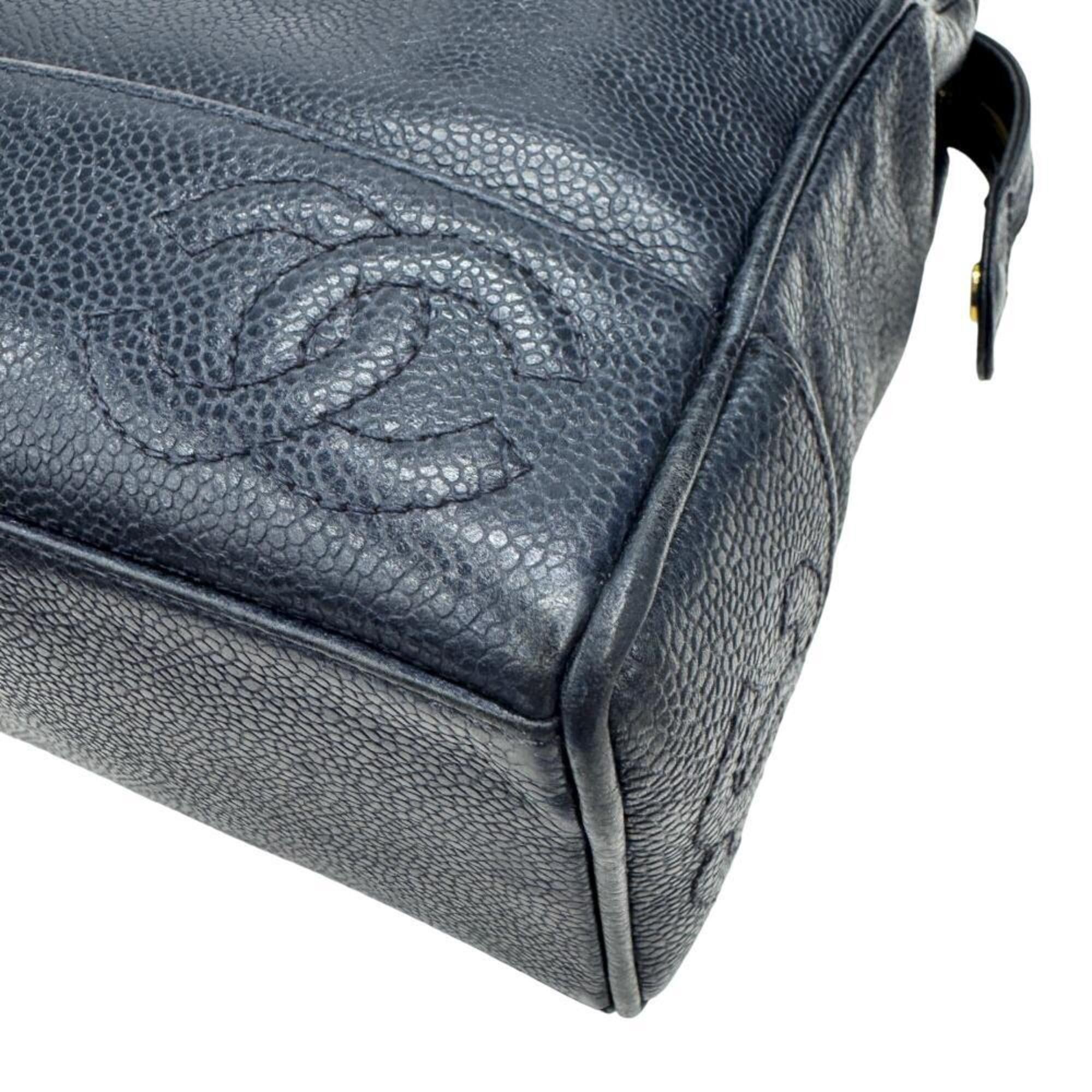 Chanel CHANEL Chain Tote Triple Coco Mark Bag Caviar Leather Navy Women's Size ONE SIZE - 9 Thumbnail