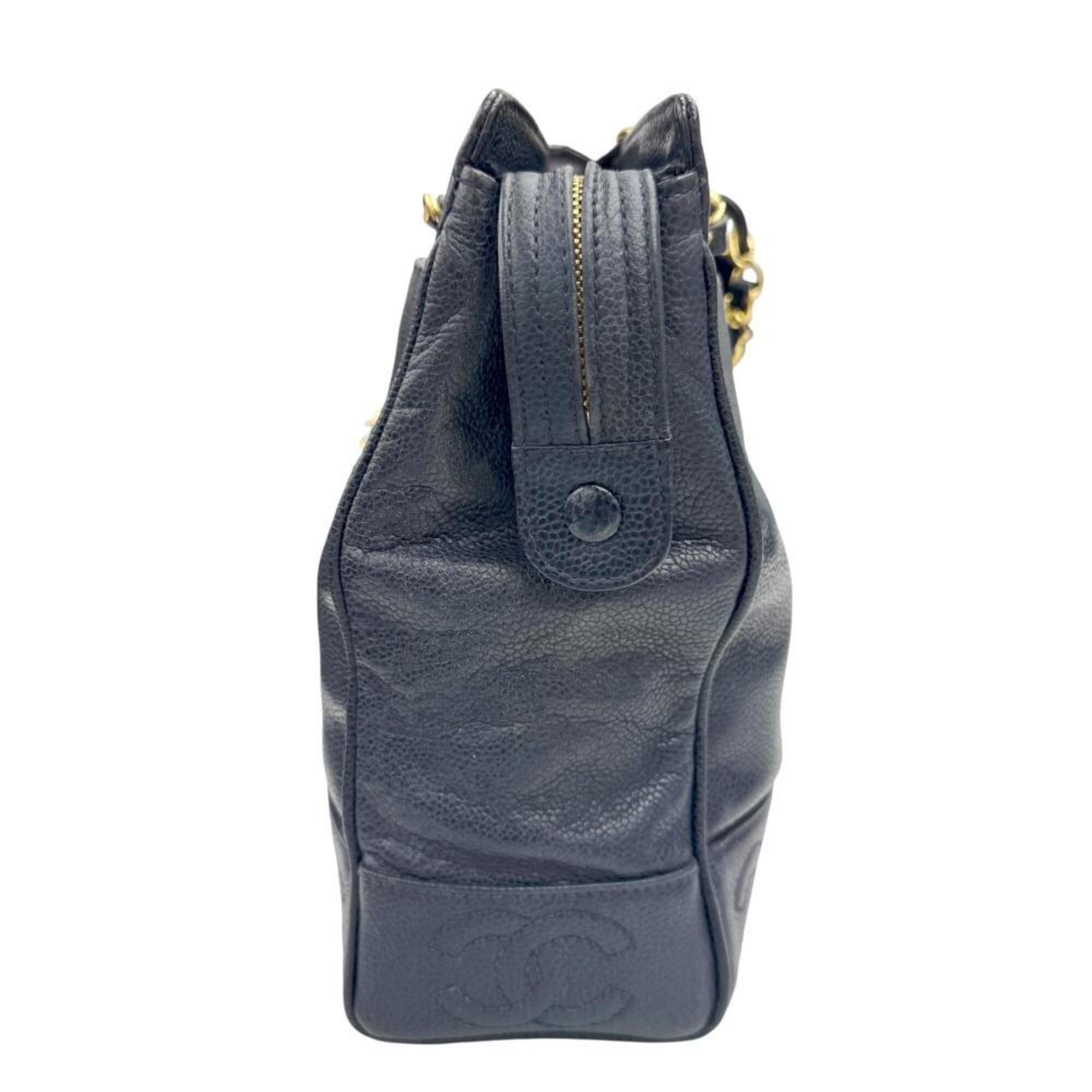 Chanel CHANEL Chain Tote Triple Coco Mark Bag Caviar Leather Navy Women's Size ONE SIZE - 4 Thumbnail