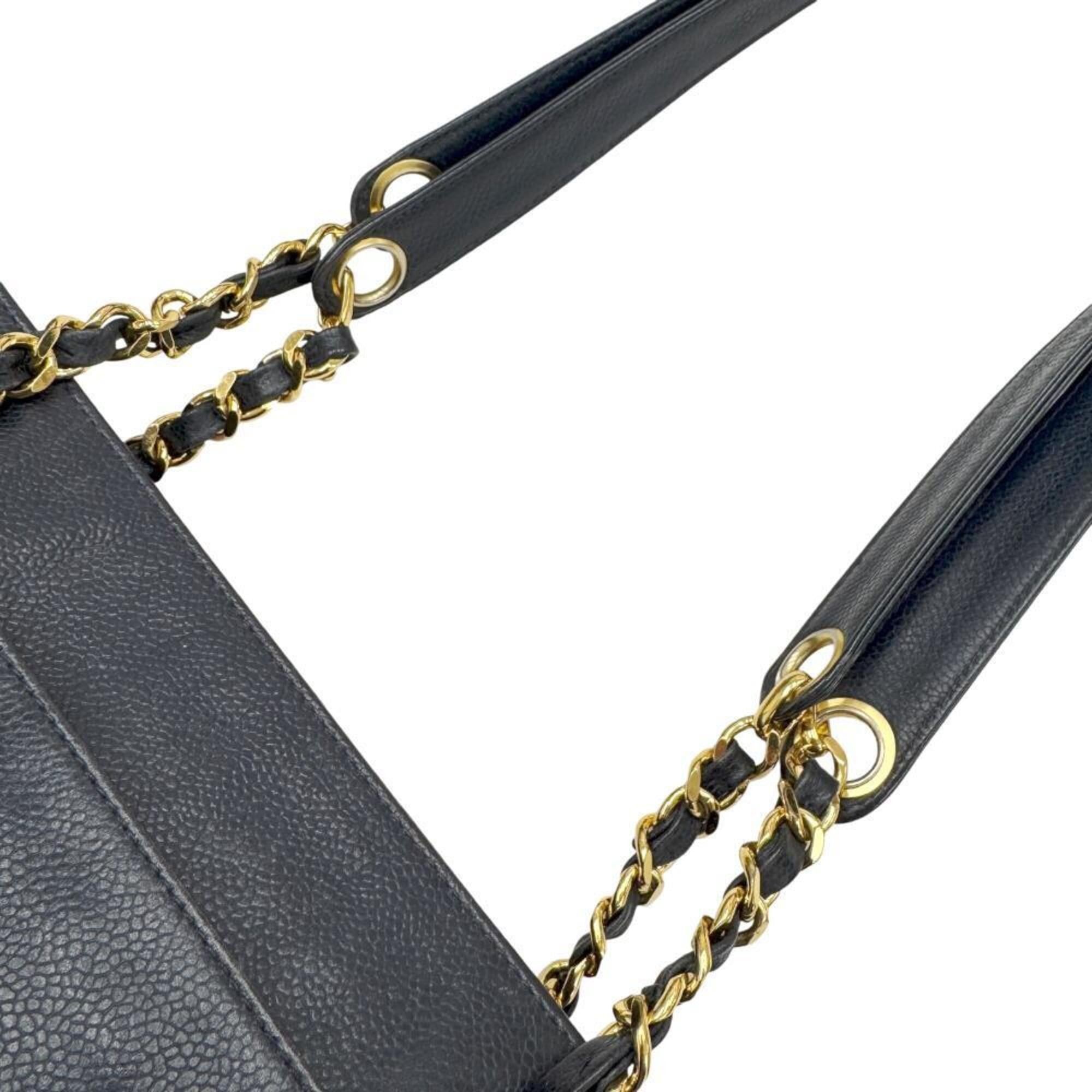 Chanel CHANEL Chain Tote Triple Coco Mark Bag Caviar Leather Navy Women's Size ONE SIZE - 10 Thumbnail