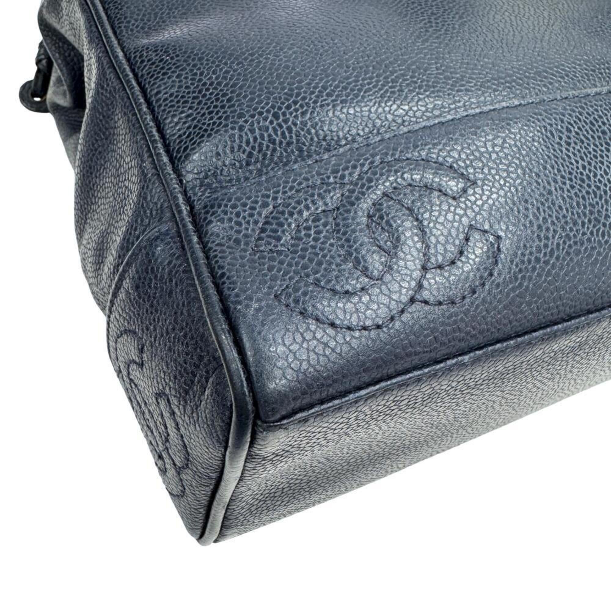 Chanel CHANEL Chain Tote Triple Coco Mark Bag Caviar Leather Navy Women's Size ONE SIZE - 8 Thumbnail