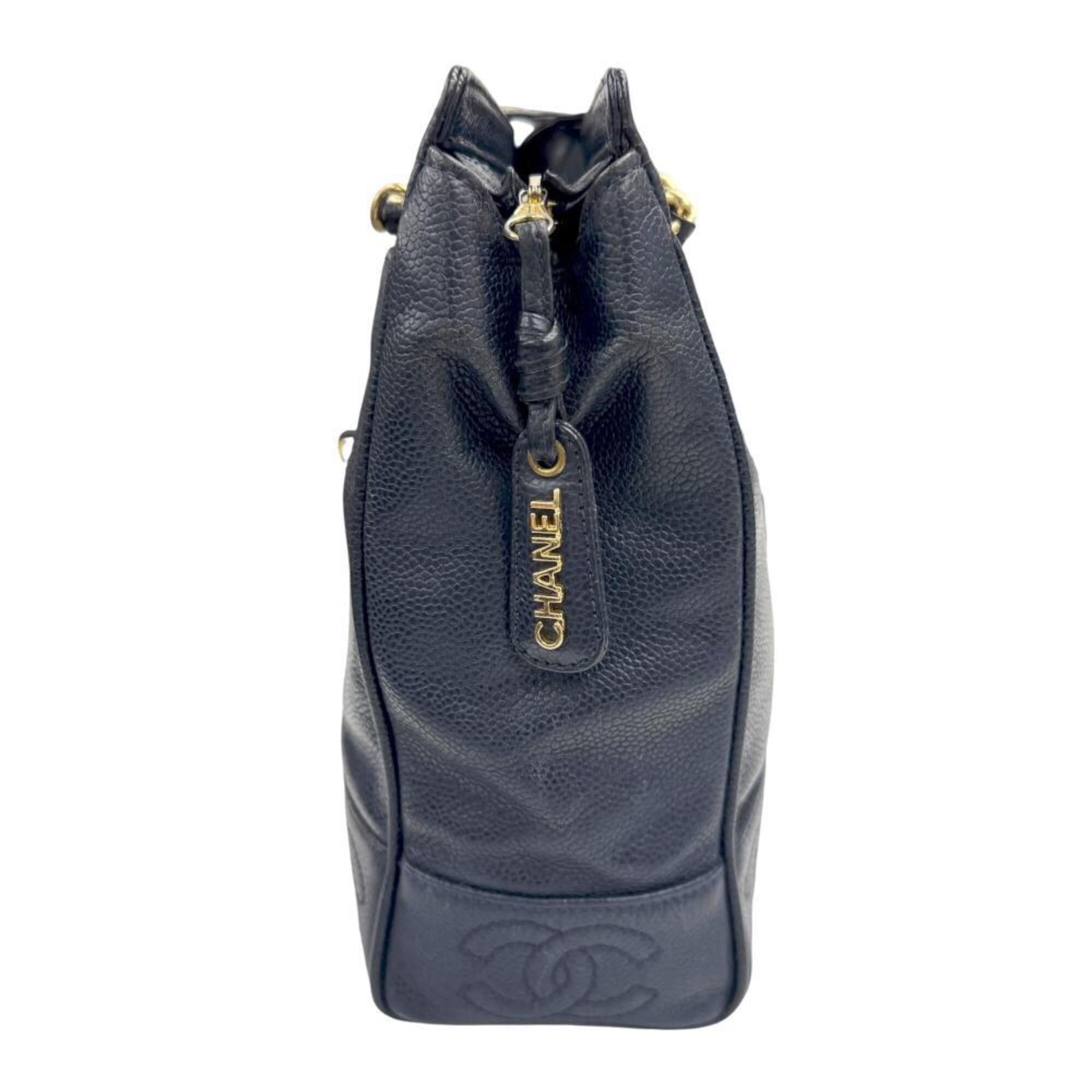 Chanel CHANEL Chain Tote Triple Coco Mark Bag Caviar Leather Navy Women's Size ONE SIZE - 3 Thumbnail