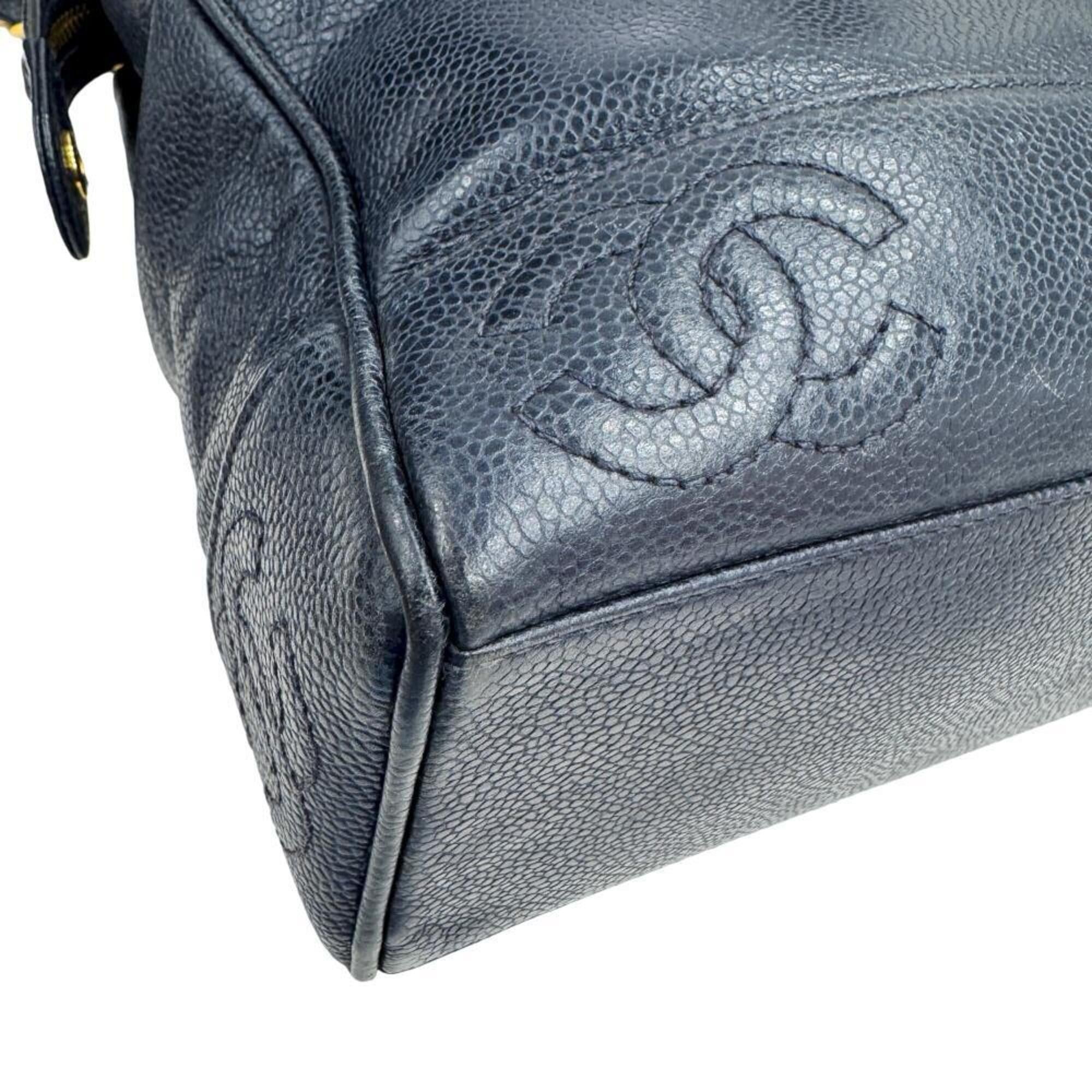 Chanel CHANEL Chain Tote Triple Coco Mark Bag Caviar Leather Navy Women's Size ONE SIZE - 6 Thumbnail