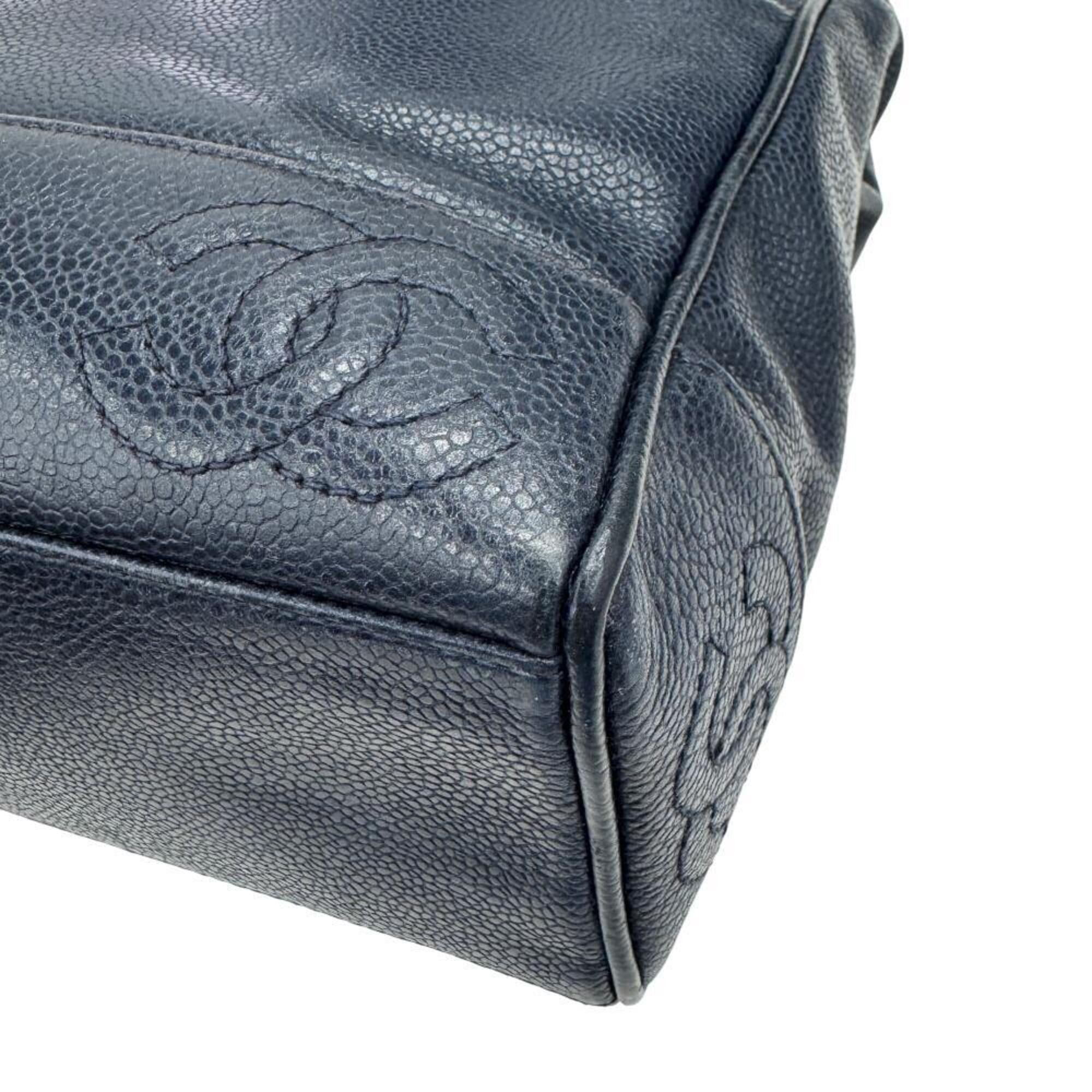 Chanel CHANEL Chain Tote Triple Coco Mark Bag Caviar Leather Navy Women's Size ONE SIZE - 7 Thumbnail