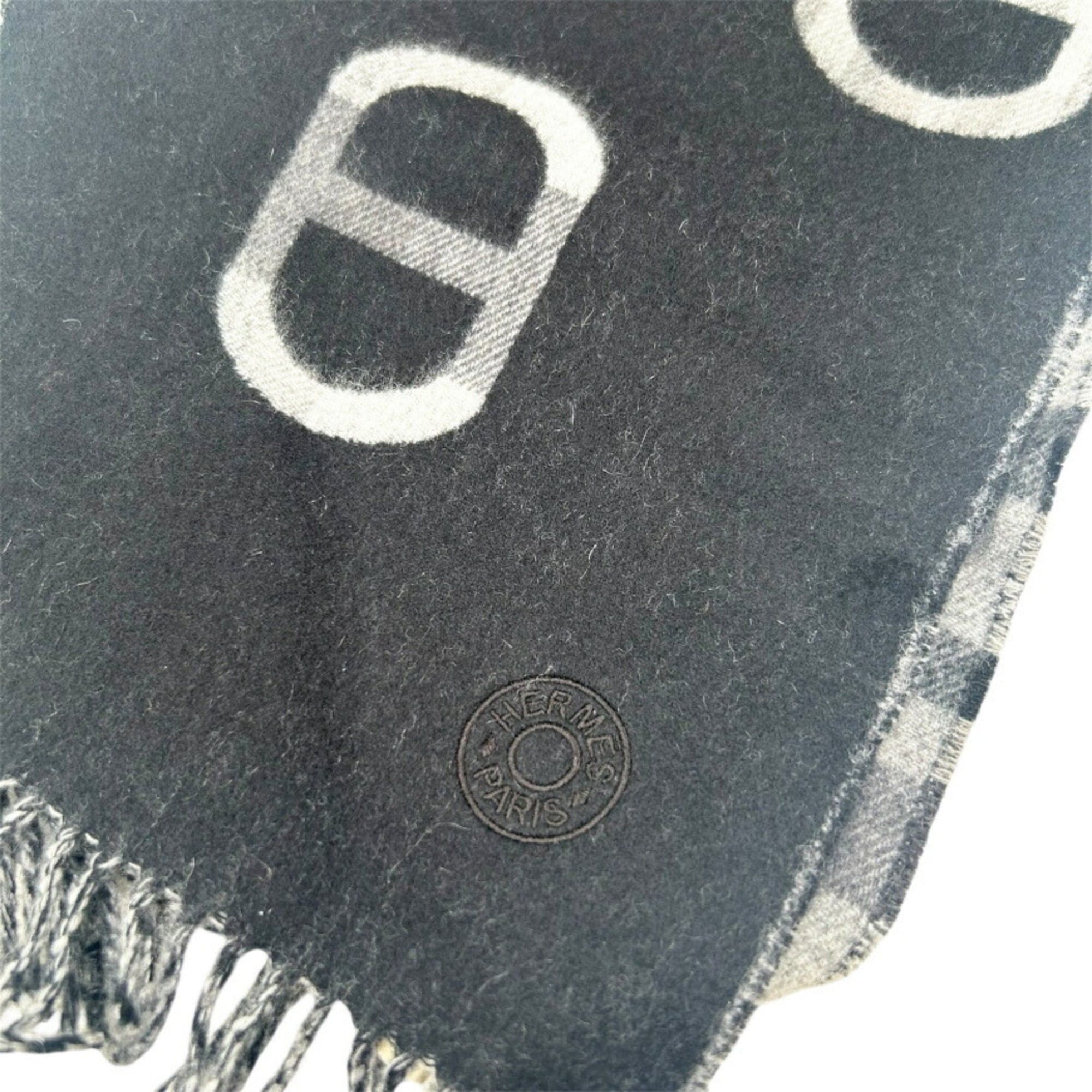 Hermes HERMES scarf/stole, tartan, maillon pattern, cashmere, check gray/black, for women and men. Size ONE SIZE - 4 Thumbnail