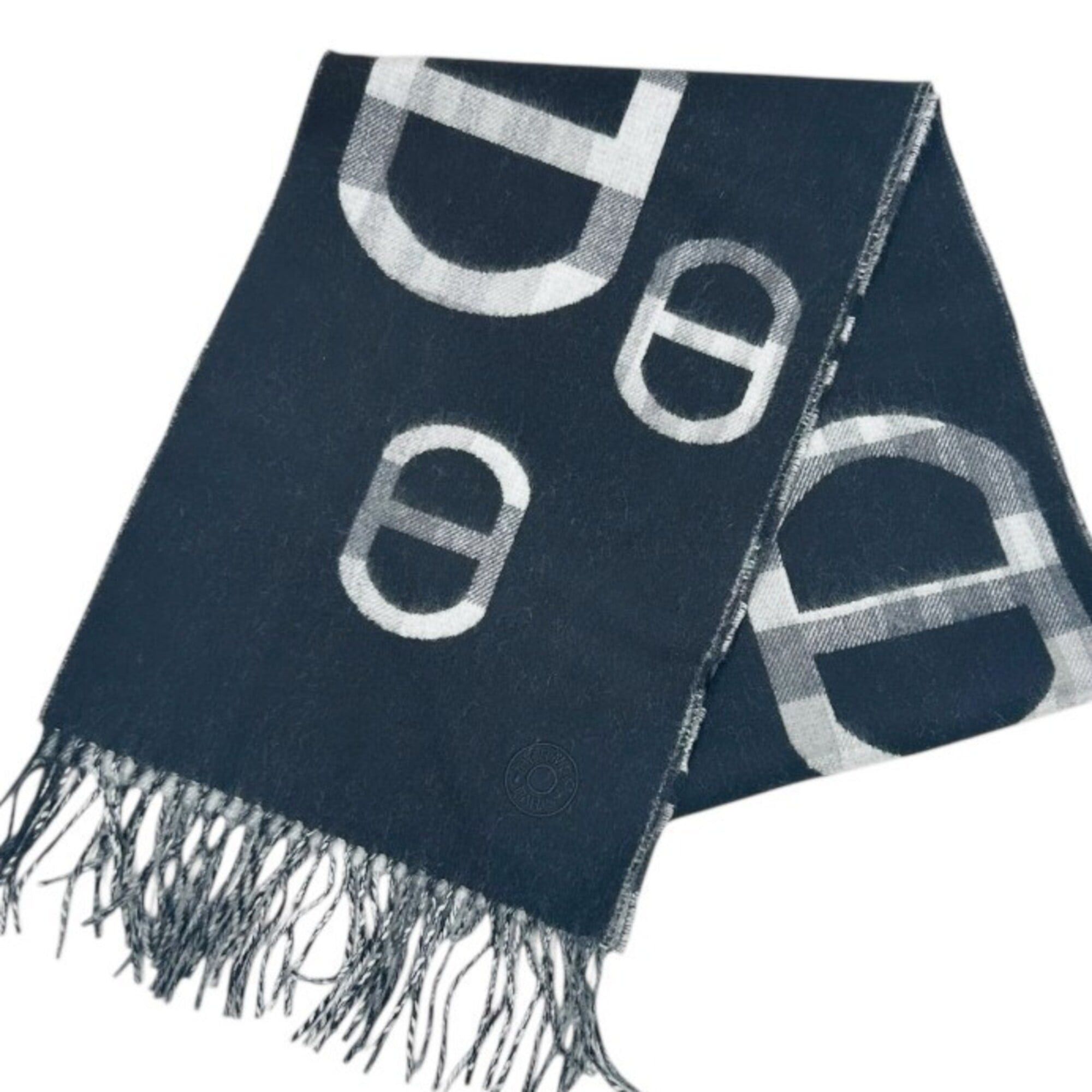 Hermes HERMES scarf/stole, tartan, maillon pattern, cashmere, check gray/black, for women and men. Size ONE SIZE - 2 Thumbnail