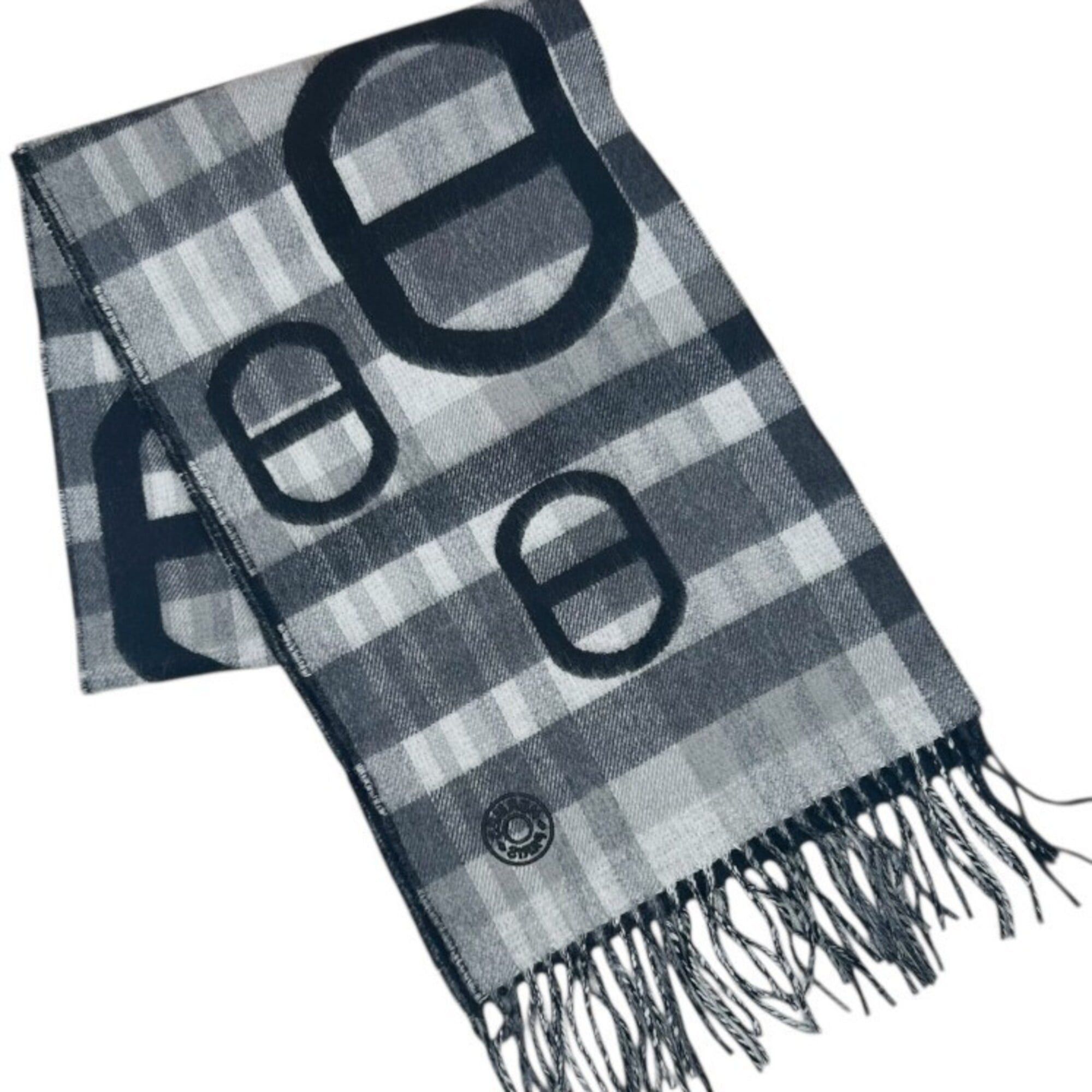 Hermes HERMES scarf/stole, tartan, maillon pattern, cashmere, check gray/black, for women and men. Size ONE SIZE - 3 Thumbnail
