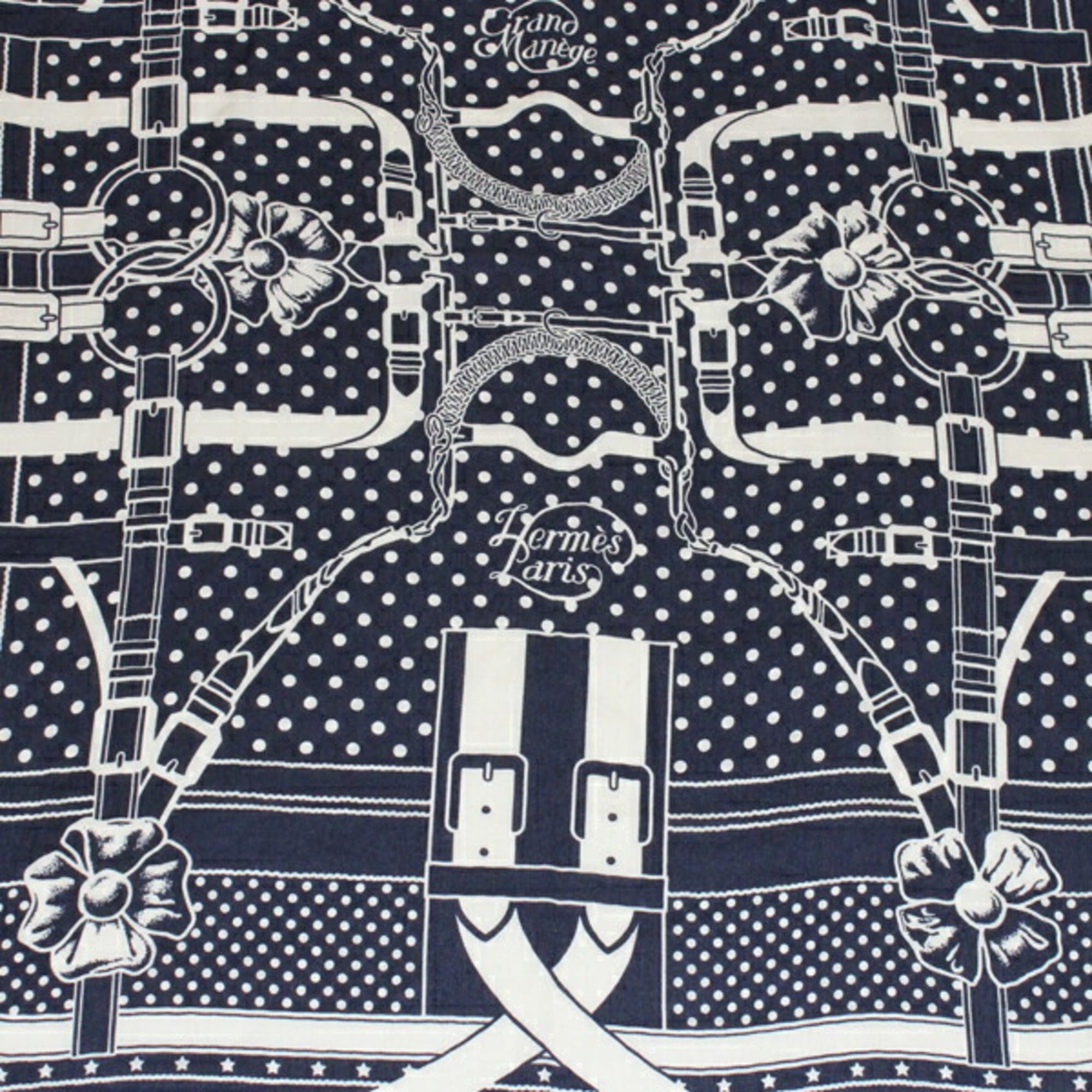 Hermes Hermes Carre Géant 140 Grand Manège Marine White Navy Scarf/Stole HERMES Women's Cashmere Silk BB3497 Size ONE SIZE - 2 Thumbnail