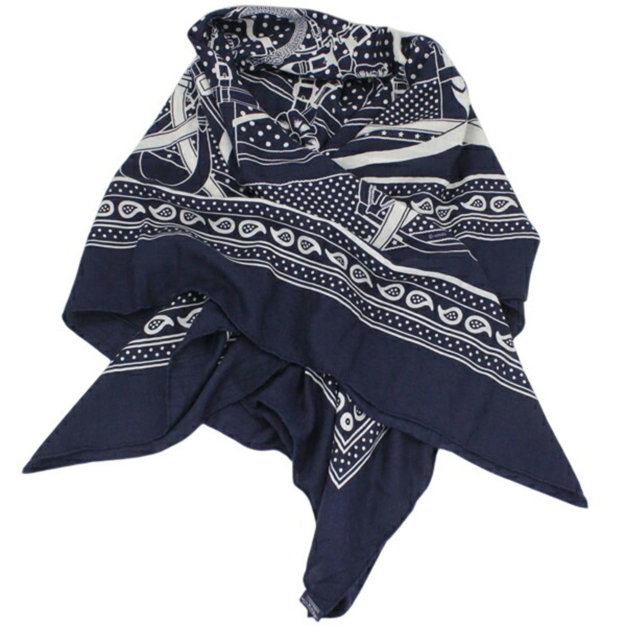 Hermes Hermes Carre Géant 140 Grand Manège Marine White Navy Scarf/Stole HERMES Women's Cashmere Silk BB3497 Size ONE SIZE - 8 Thumbnail