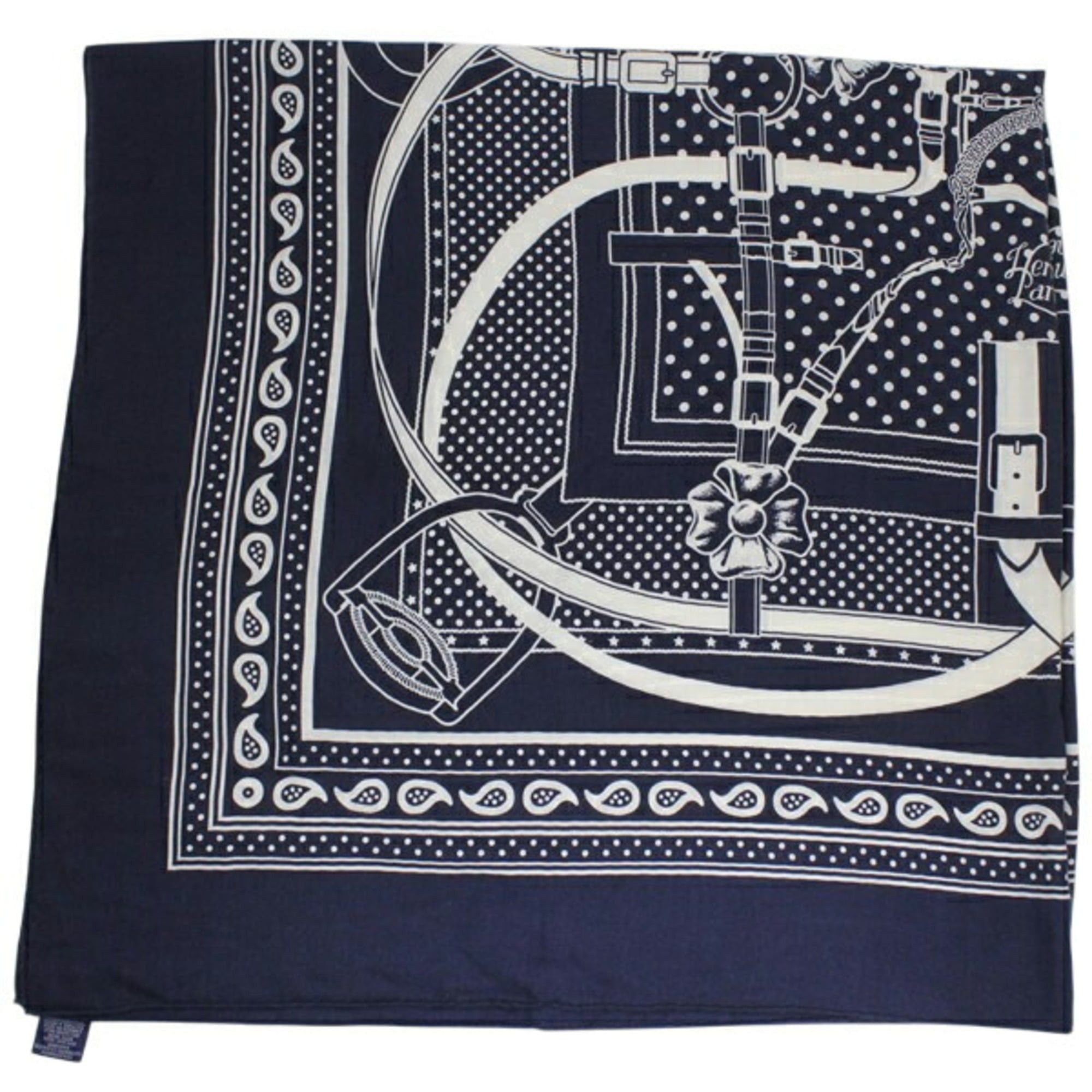 Hermes Hermes Carre Géant 140 Grand Manège Marine White Navy Scarf/Stole HERMES Women's Cashmere Silk BB3497 Size ONE SIZE - 4 Thumbnail