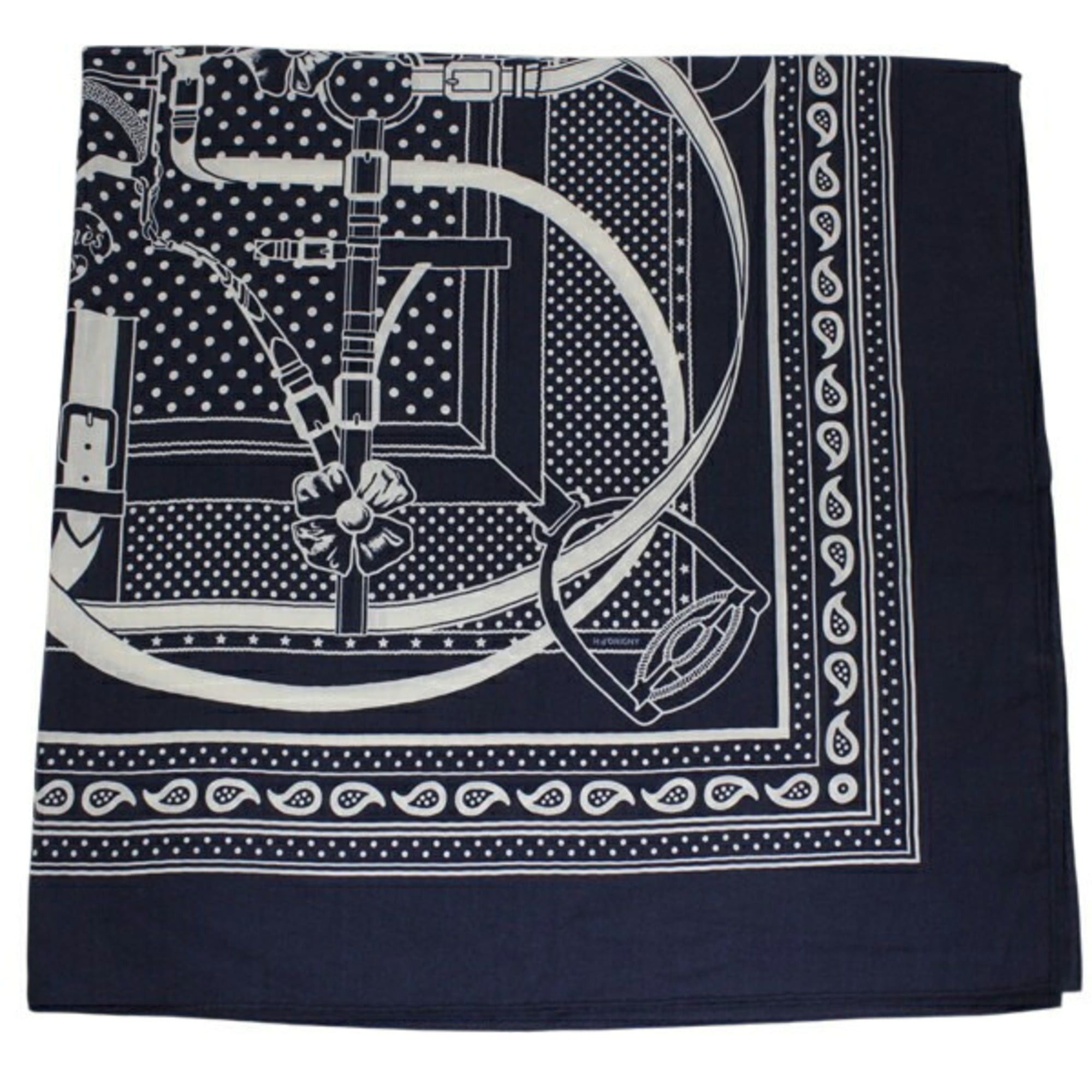 Hermes Hermes Carre Géant 140 Grand Manège Marine White Navy Scarf/Stole HERMES Women's Cashmere Silk BB3497 Size ONE SIZE - 6 Thumbnail