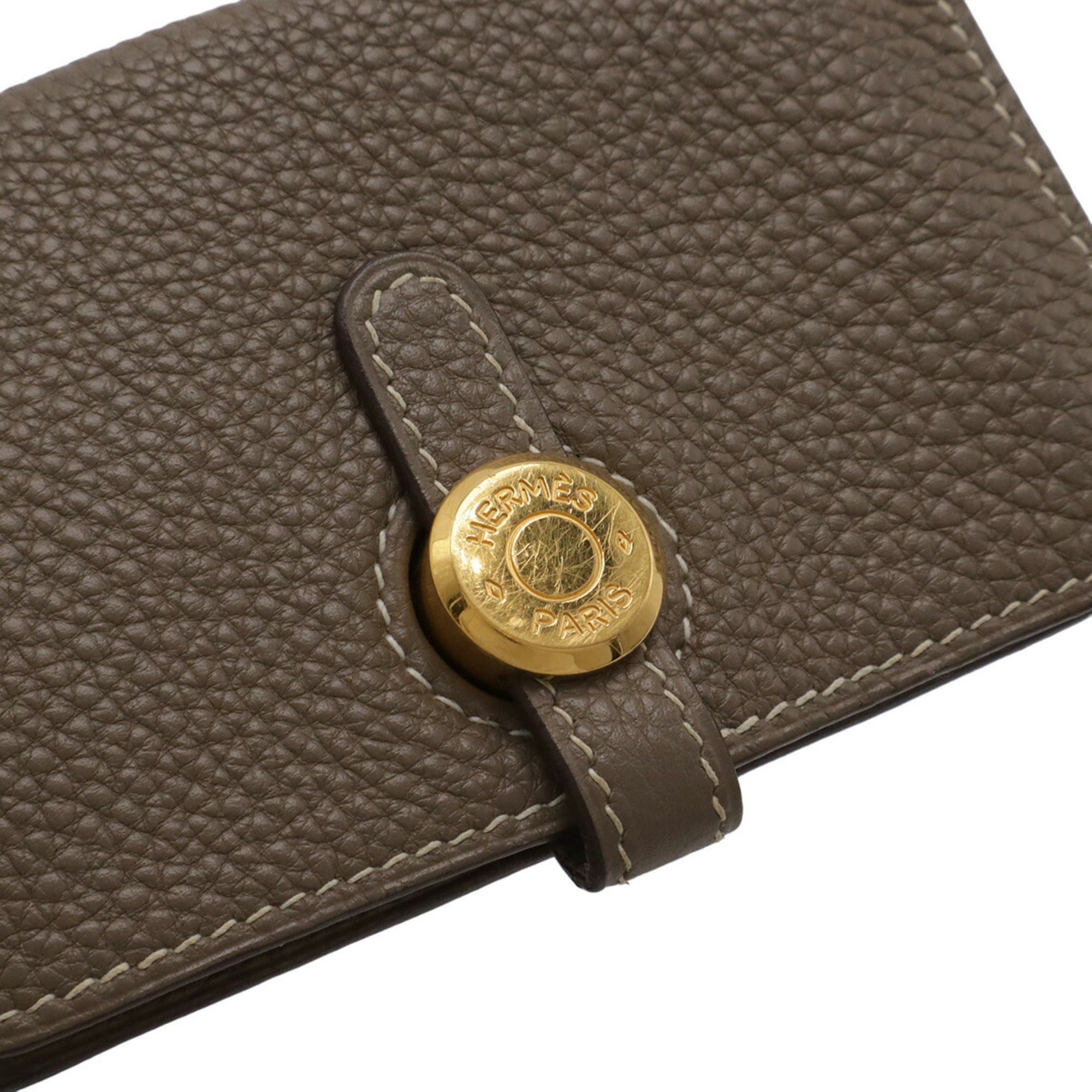Hermes HERMES Dogon Key Case, Wallet/Coin Purse, Coin Business Card Holder/Card Taurillon Clemence Leather, Etoupe, □K Stamp Size ONE SIZE - 5 Thumbnail