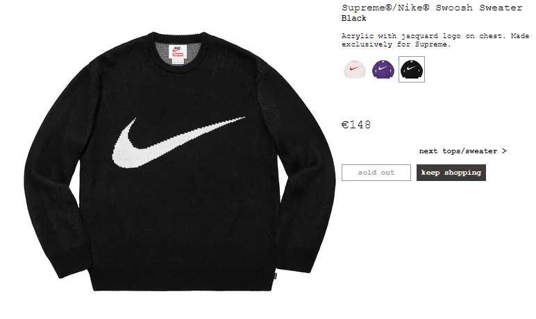 Supreme nike swoosh sweater black sale