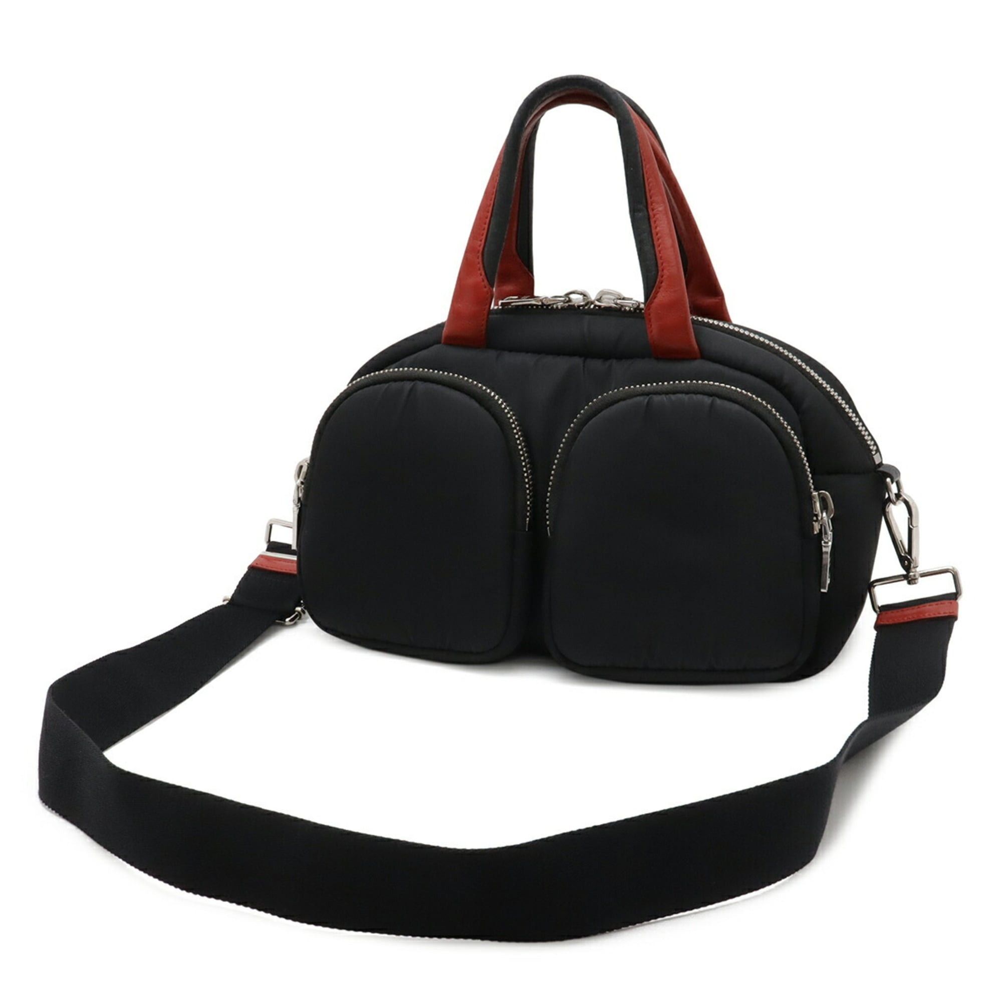 Prada PRADA Triangle Handbag Mini Boston Shoulder Bag Nylon NERO Black Red Purchased at a domestic boutique 1BB062 Size ONE SIZE - 3 Thumbnail