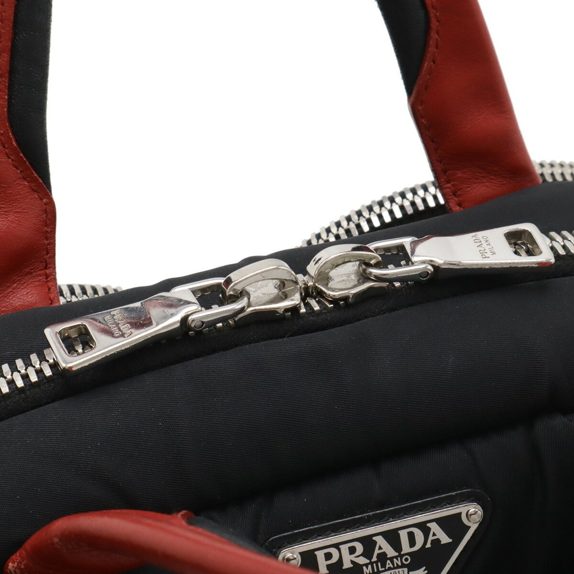 Prada PRADA Triangle Handbag Mini Boston Shoulder Bag Nylon NERO Black Red Purchased at a domestic boutique 1BB062 Size ONE SIZE - 6 Thumbnail