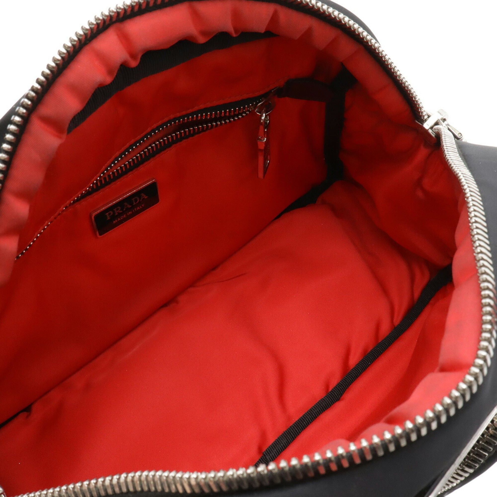 Prada PRADA Triangle Handbag Mini Boston Shoulder Bag Nylon NERO Black Red Purchased at a domestic boutique 1BB062 Size ONE SIZE - 9 Thumbnail