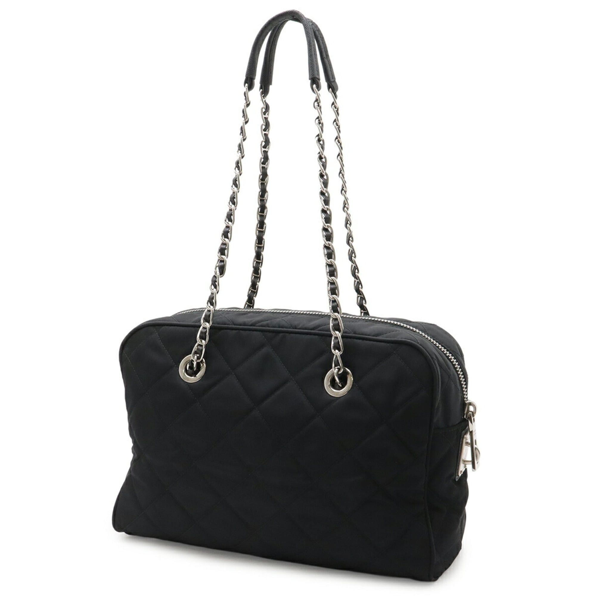 Prada PRADA Triangle Chain Shoulder Bag, Quilted Nylon, NERO Black (1BB903) Size ONE SIZE - 3 Thumbnail