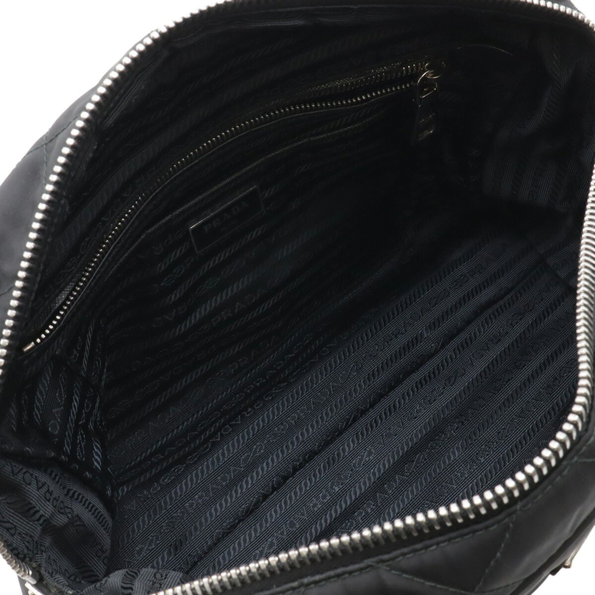 Prada PRADA Triangle Chain Shoulder Bag, Quilted Nylon, NERO Black (1BB903) Size ONE SIZE - 8 Thumbnail