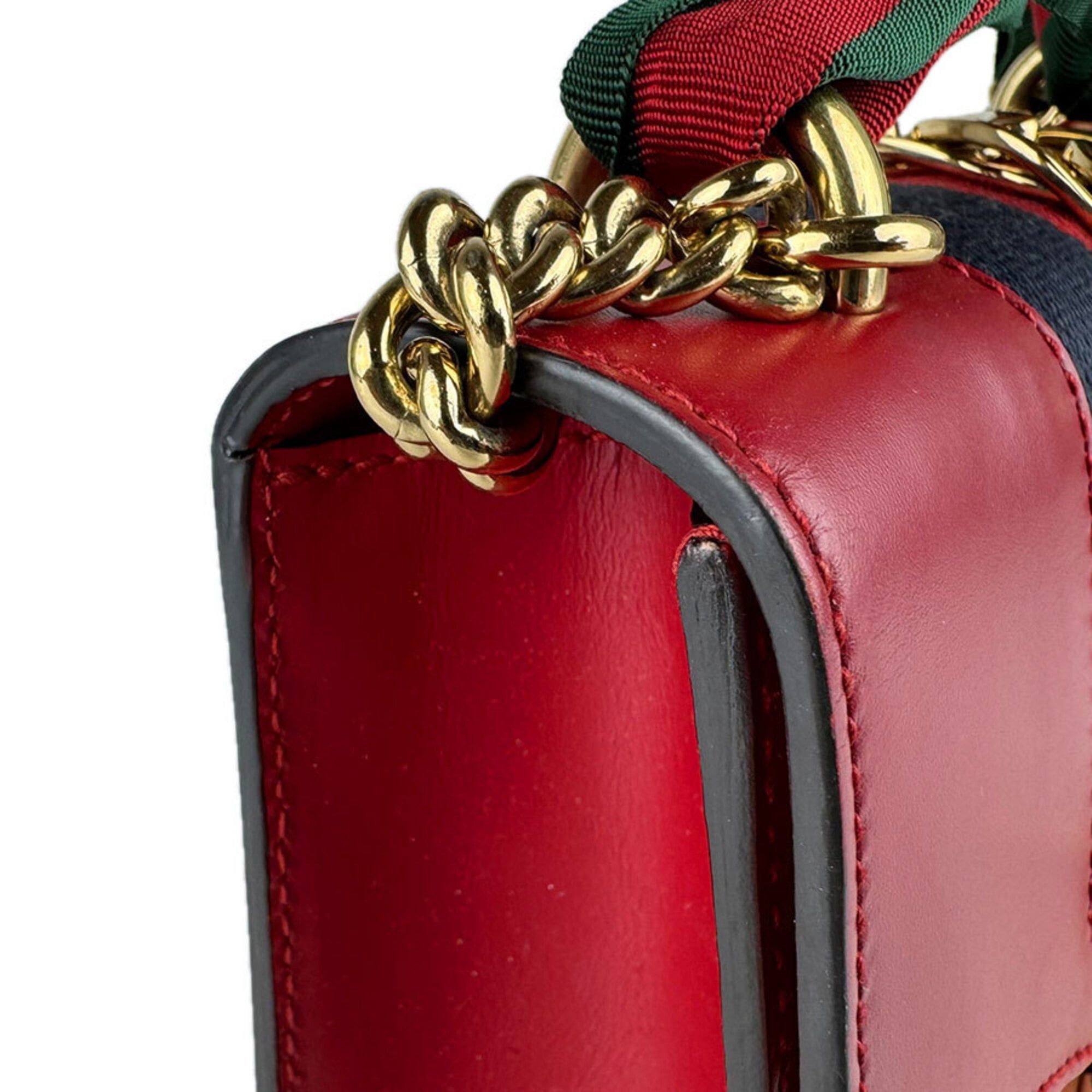 Gucci Gucci Sylvie Shoulder Bag, Leather, Red/Navy, Women's, 431666, Free Shipping, z9146 Size ONE SIZE - 6 Thumbnail