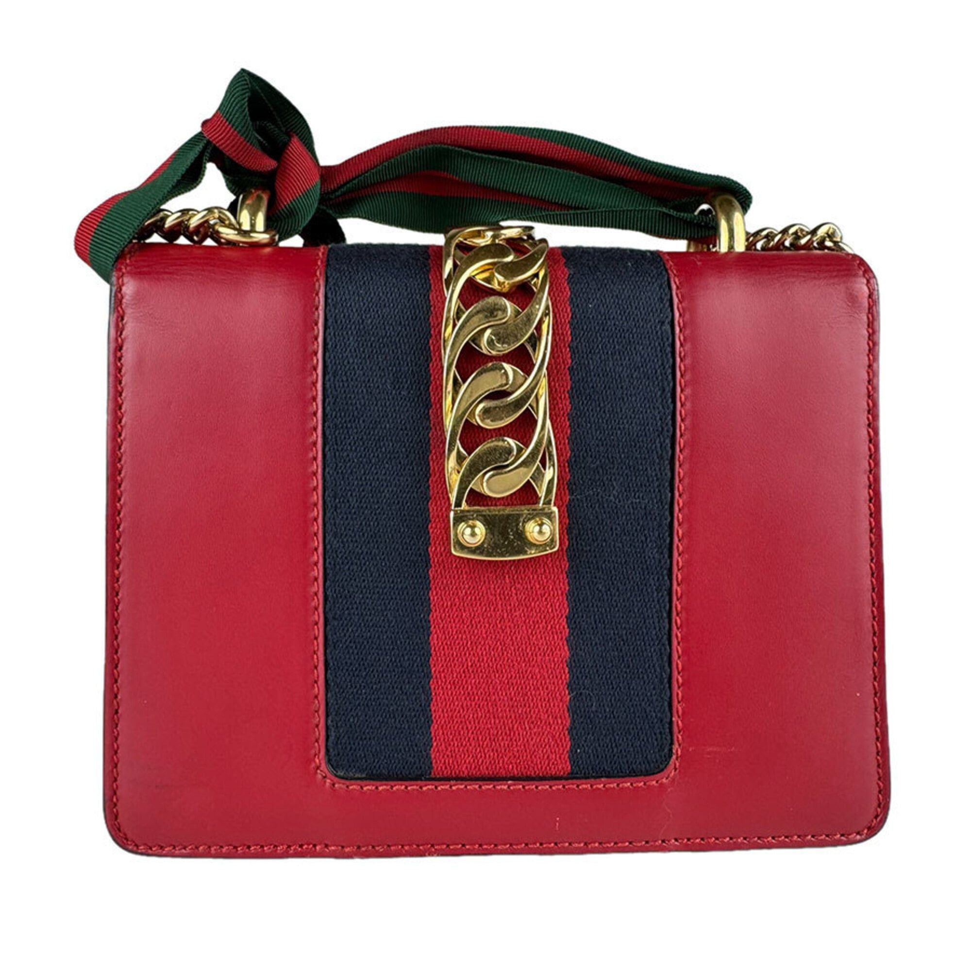 Gucci Gucci Sylvie Shoulder Bag, Leather, Red/Navy, Women's, 431666, Free Shipping, z9146 Size ONE SIZE - 3 Thumbnail