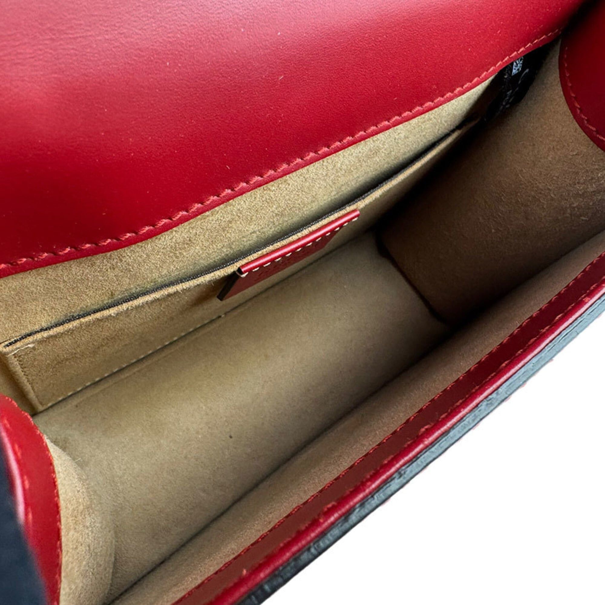 Gucci Gucci Sylvie Shoulder Bag, Leather, Red/Navy, Women's, 431666, Free Shipping, z9146 Size ONE SIZE - 5 Thumbnail