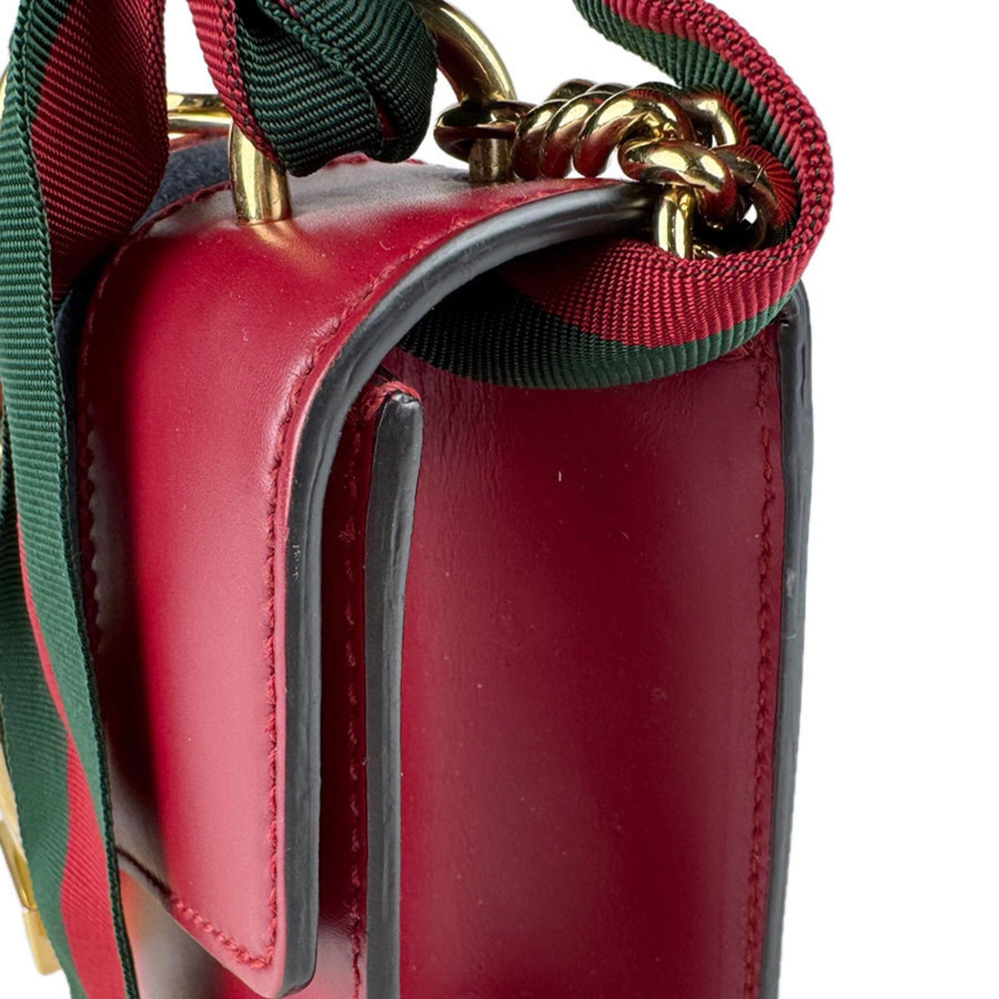 Gucci Gucci Sylvie Shoulder Bag, Leather, Red/Navy, Women's, 431666, Free Shipping, z9146 Size ONE SIZE - 7 Thumbnail
