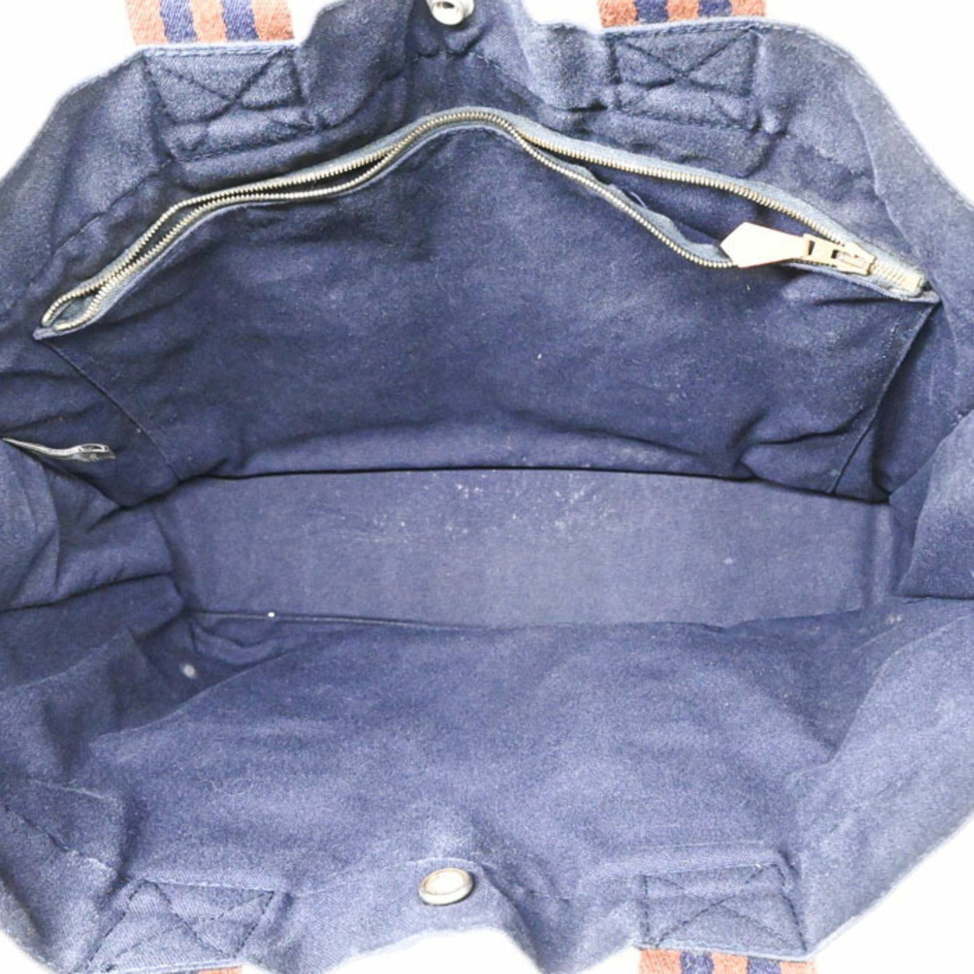 Hermes HERMES New Fourre-Tout Tote Bag MM Handbag Half Leather Navy Brown Canvas Women's Men's Size ONE SIZE - 11 Thumbnail