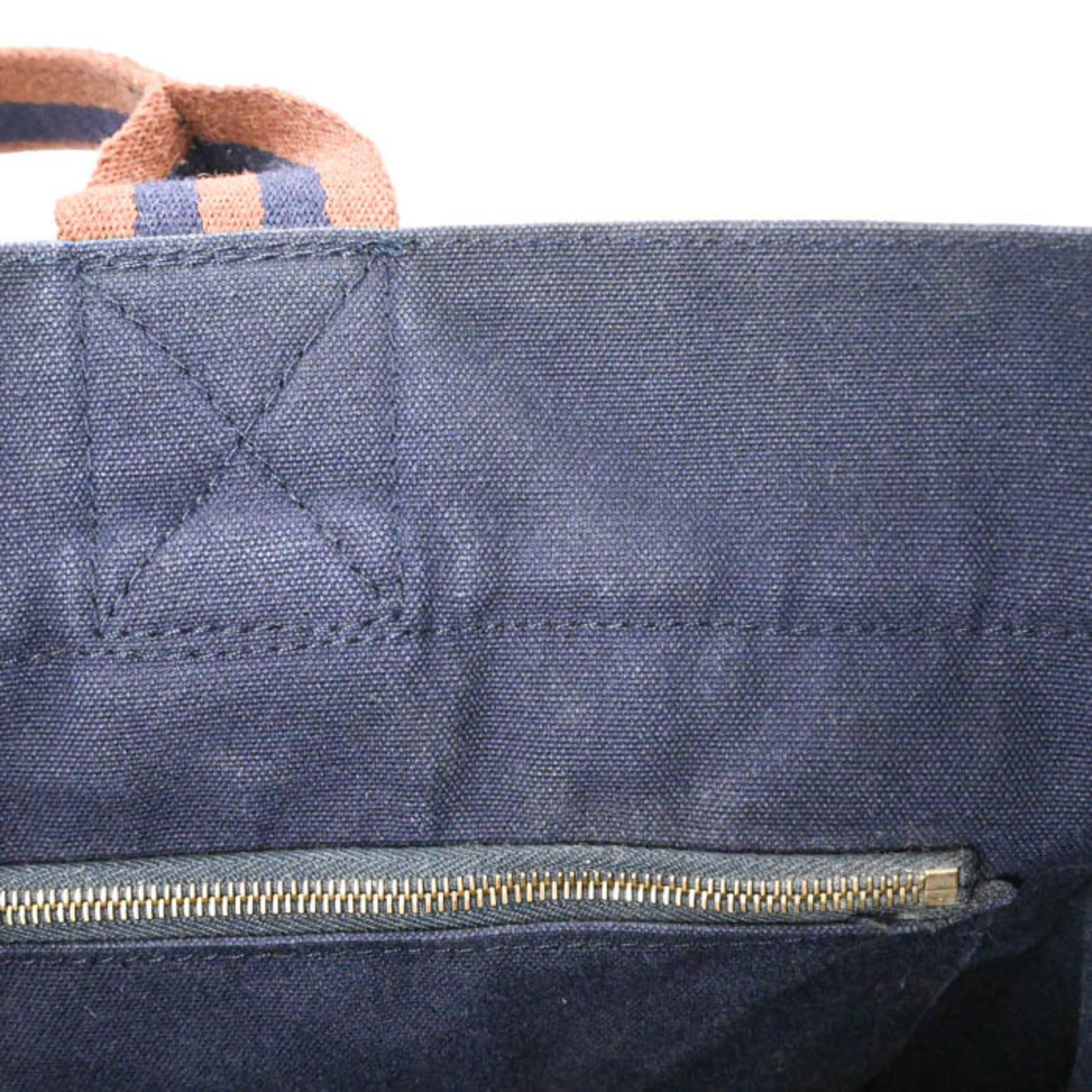 Hermes HERMES New Fourre-Tout Tote Bag MM Handbag Half Leather Navy Brown Canvas Women's Men's Size ONE SIZE - 14 Thumbnail