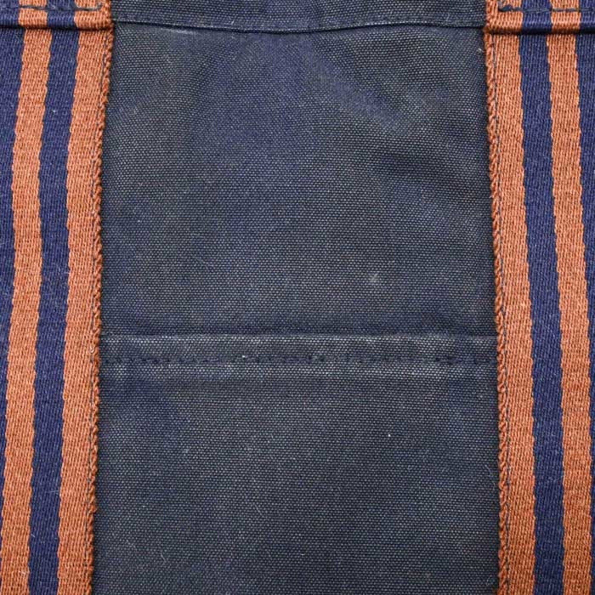 Hermes HERMES New Fourre-Tout Tote Bag MM Handbag Half Leather Navy Brown Canvas Women's Men's Size ONE SIZE - 18 Thumbnail