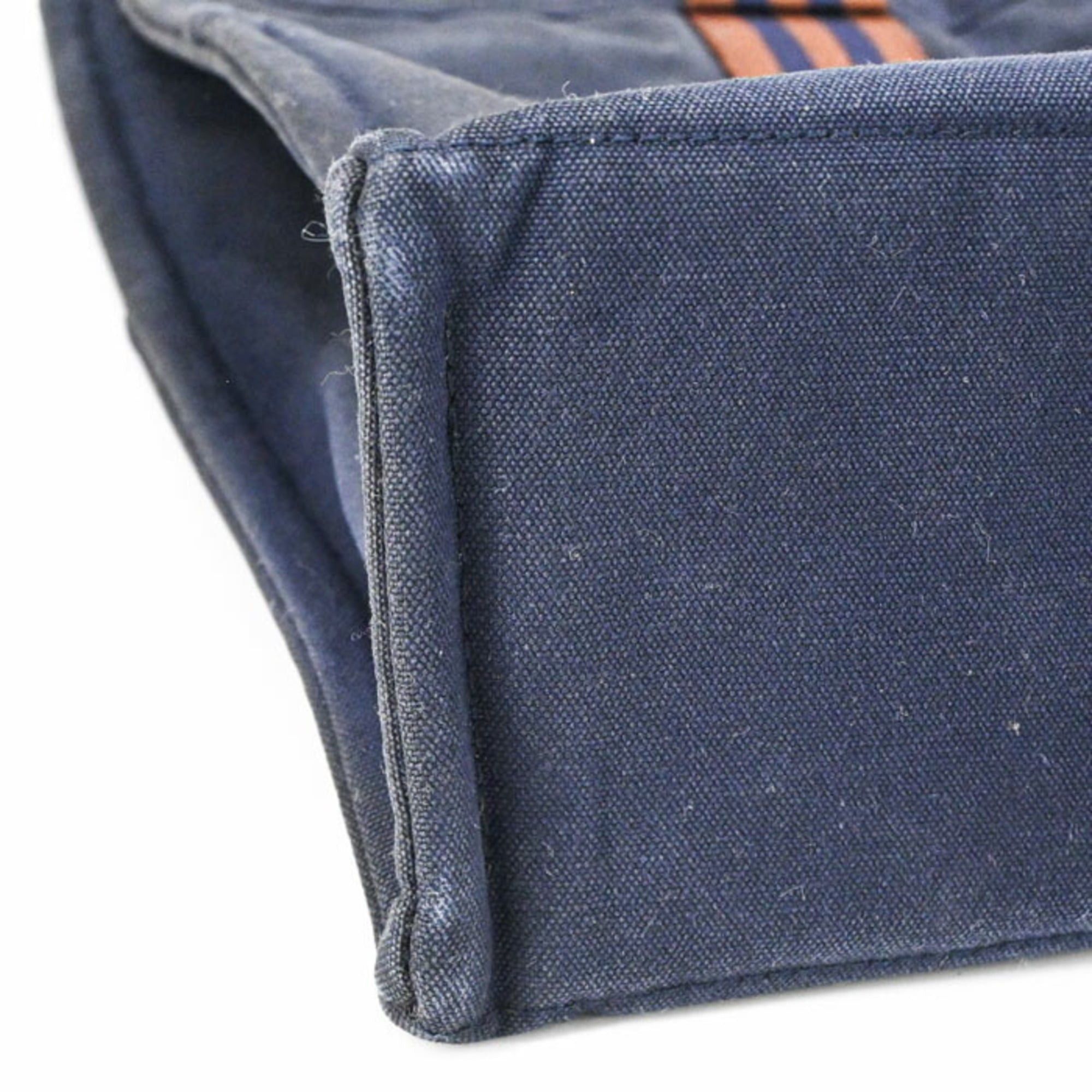 Hermes HERMES New Fourre-Tout Tote Bag MM Handbag Half Leather Navy Brown Canvas Women's Men's Size ONE SIZE - 8 Thumbnail
