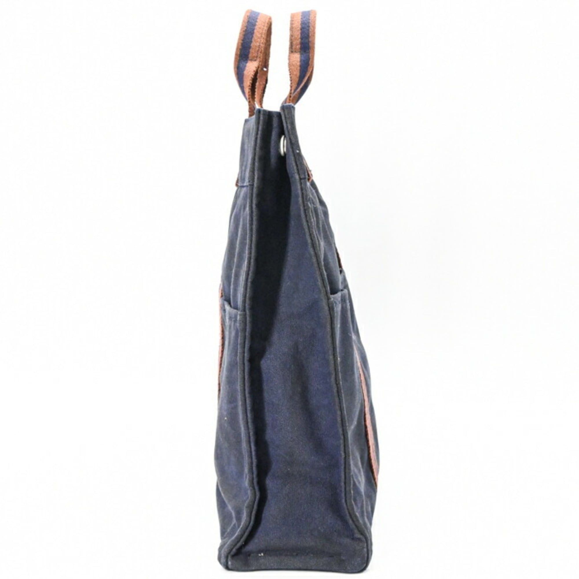 Hermes HERMES New Fourre-Tout Tote Bag MM Handbag Half Leather Navy Brown Canvas Women's Men's Size ONE SIZE - 3 Thumbnail