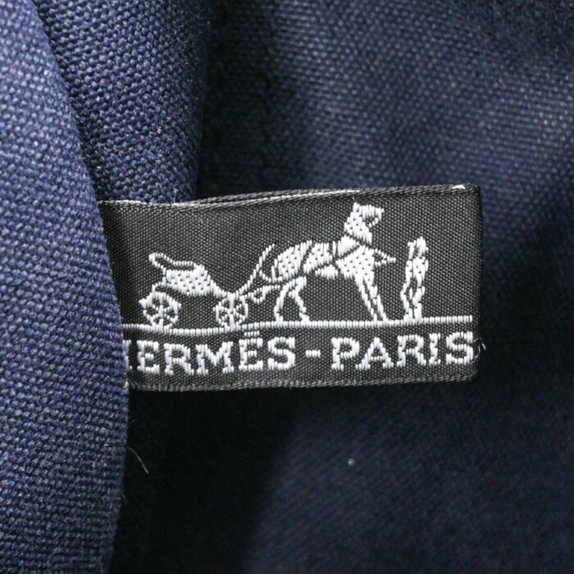 Hermes HERMES New Fourre-Tout Tote Bag MM Handbag Half Leather Navy Brown Canvas Women's Men's Size ONE SIZE - 15 Thumbnail