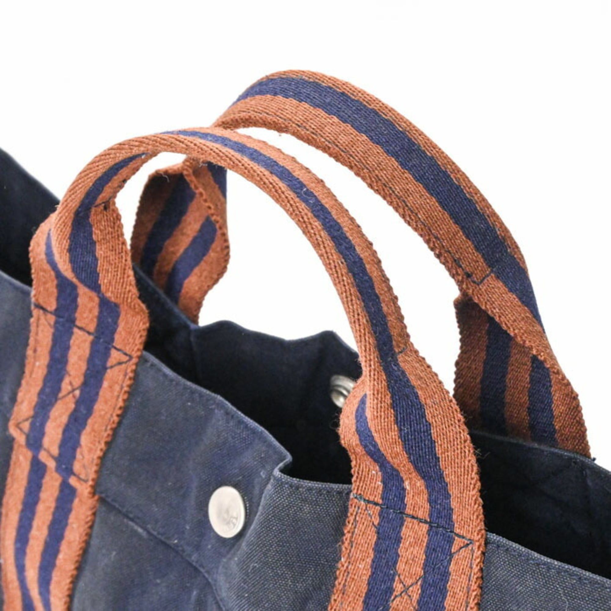 Hermes HERMES New Fourre-Tout Tote Bag MM Handbag Half Leather Navy Brown Canvas Women's Men's Size ONE SIZE - 6 Thumbnail