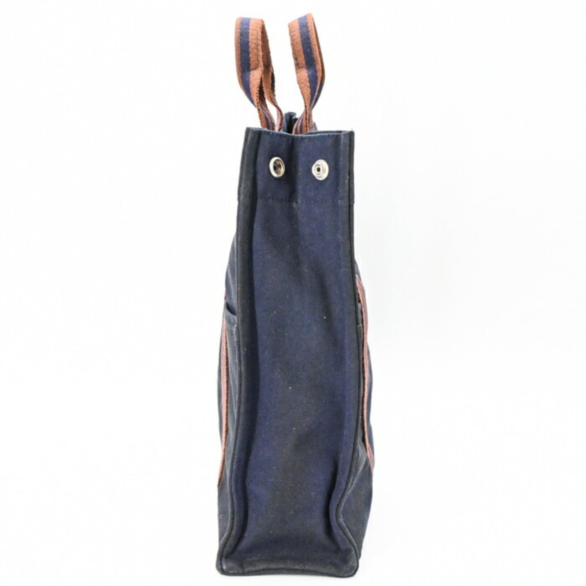 Hermes HERMES New Fourre-Tout Tote Bag MM Handbag Half Leather Navy Brown Canvas Women's Men's Size ONE SIZE - 4 Thumbnail