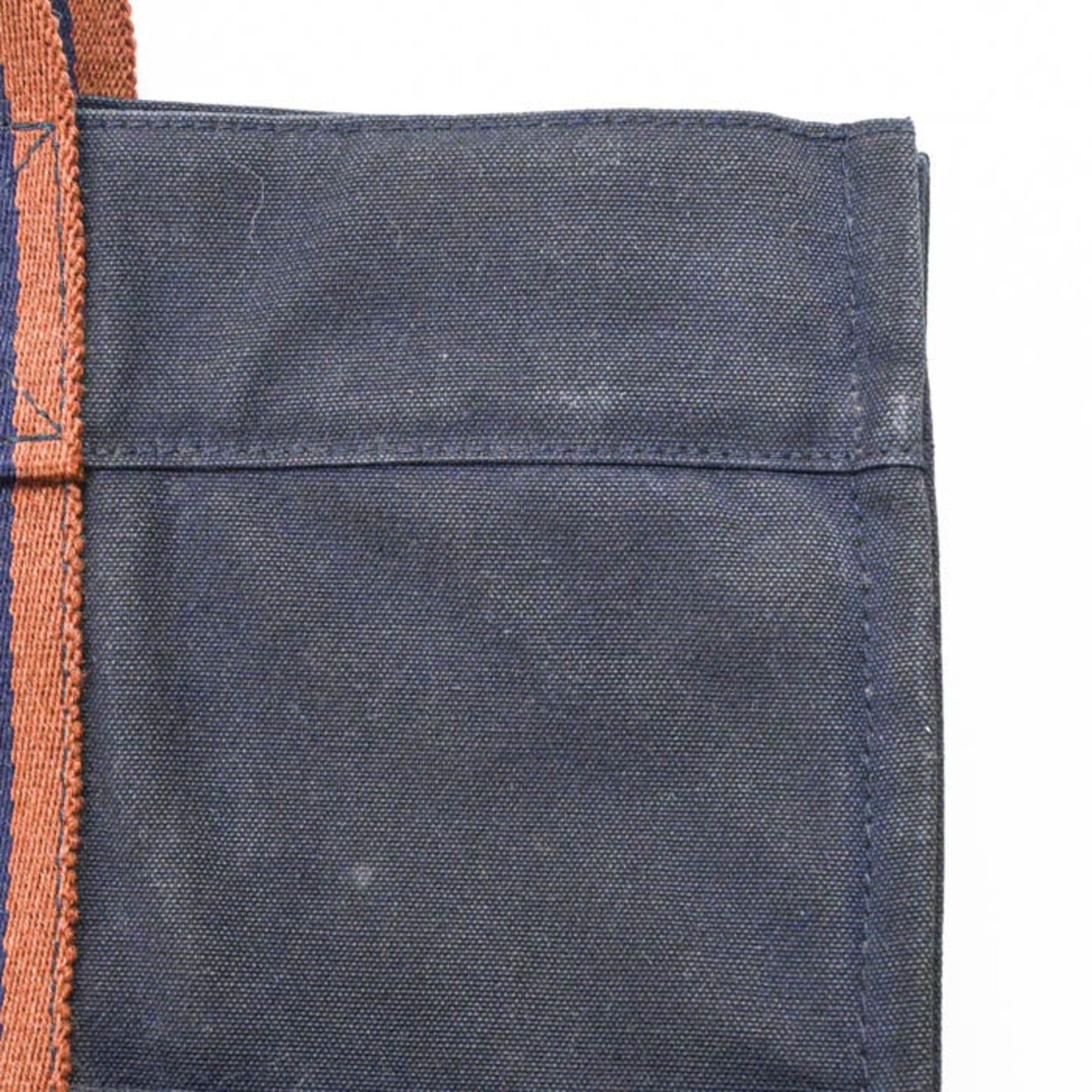 Hermes HERMES New Fourre-Tout Tote Bag MM Handbag Half Leather Navy Brown Canvas Women's Men's Size ONE SIZE - 10 Thumbnail